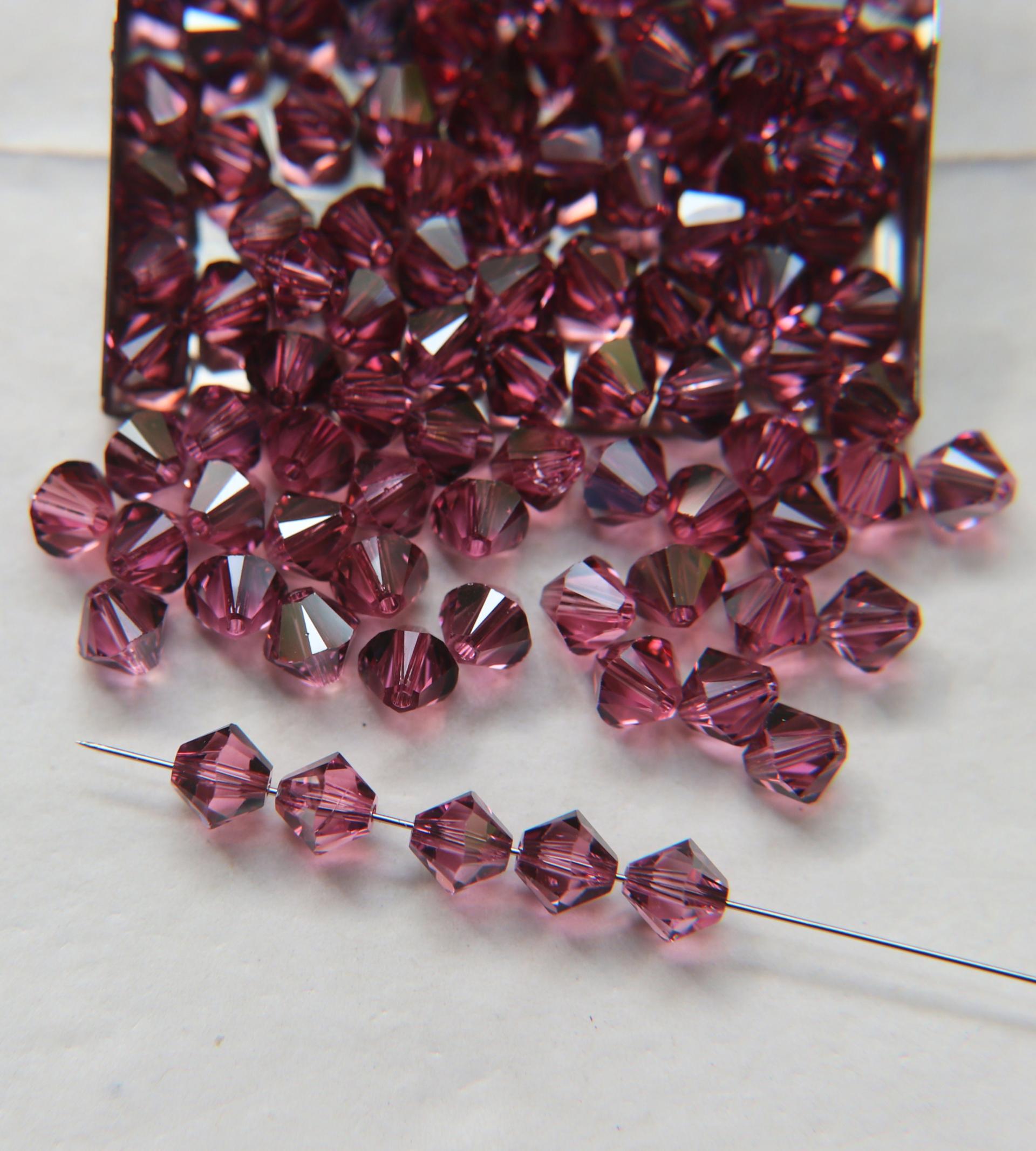 6mm Rose Satin Swarovski Bicone Cuts 20 Gross (2880 Pieces) Rare findings, jewelry making, craft supplies, embellishment