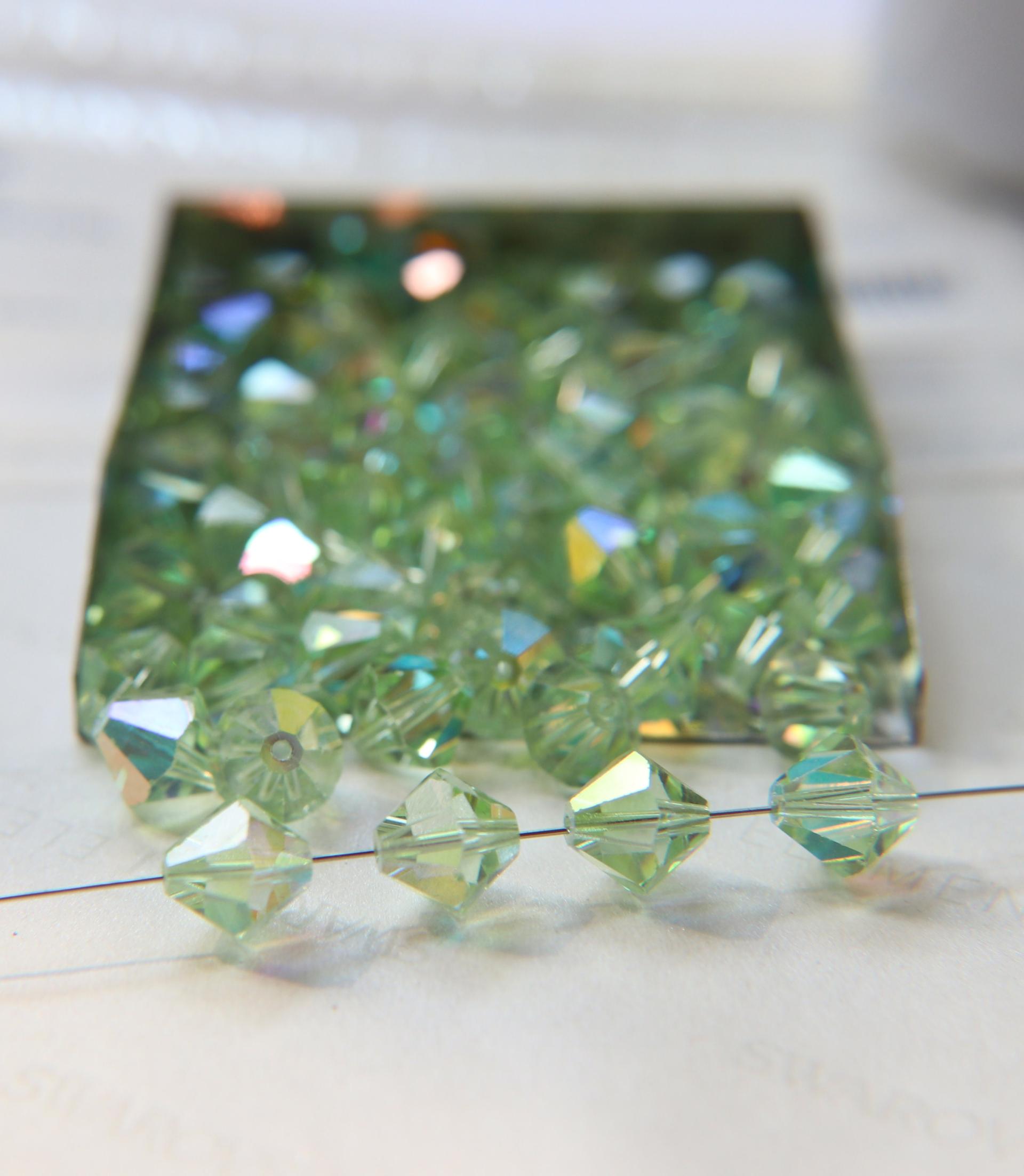 9 MM Vintage Chrysolite Aurore Boreale Swarovski Bicone Beads 12/36/72/144/288 Pieces Haute couture embellishments, premium beads, vintage