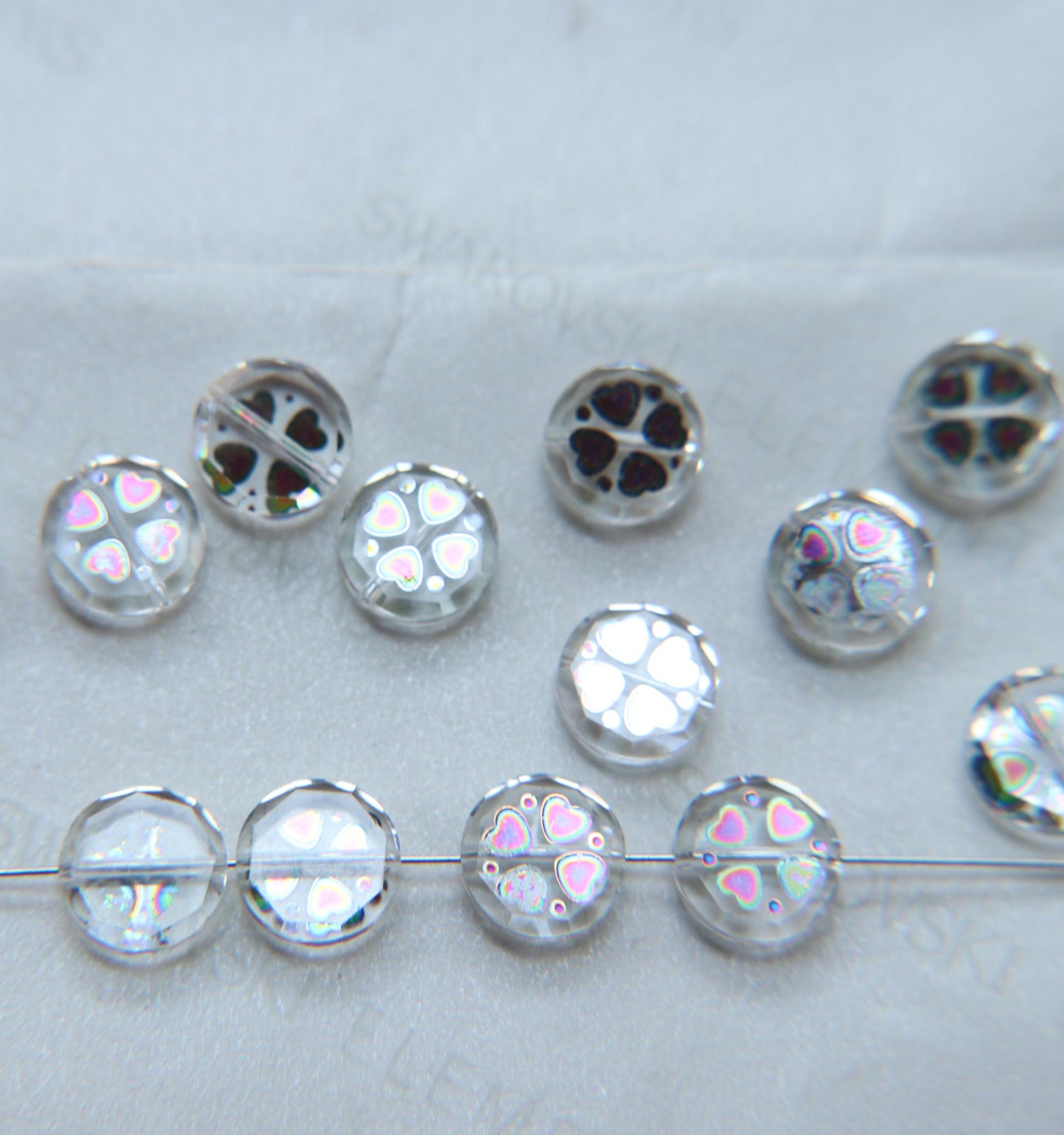 10mm SWAROVSKI Vintage heart printed flat Crystal Beads in Crystal 6/12/36 Pieces PREMIUM Materials