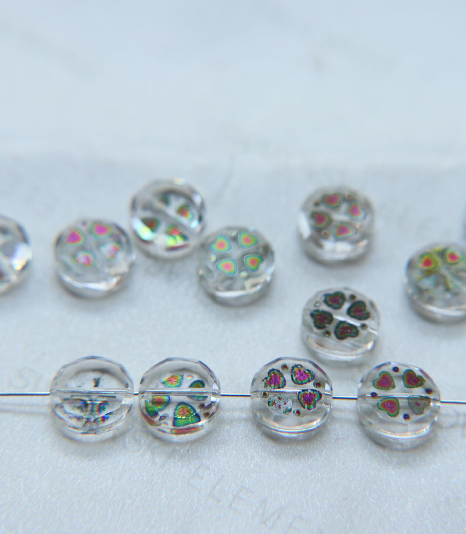 10mm SWAROVSKI Vintage heart printed flat Crystal Beads in Crystal 6/12/36 Pieces PREMIUM Materials