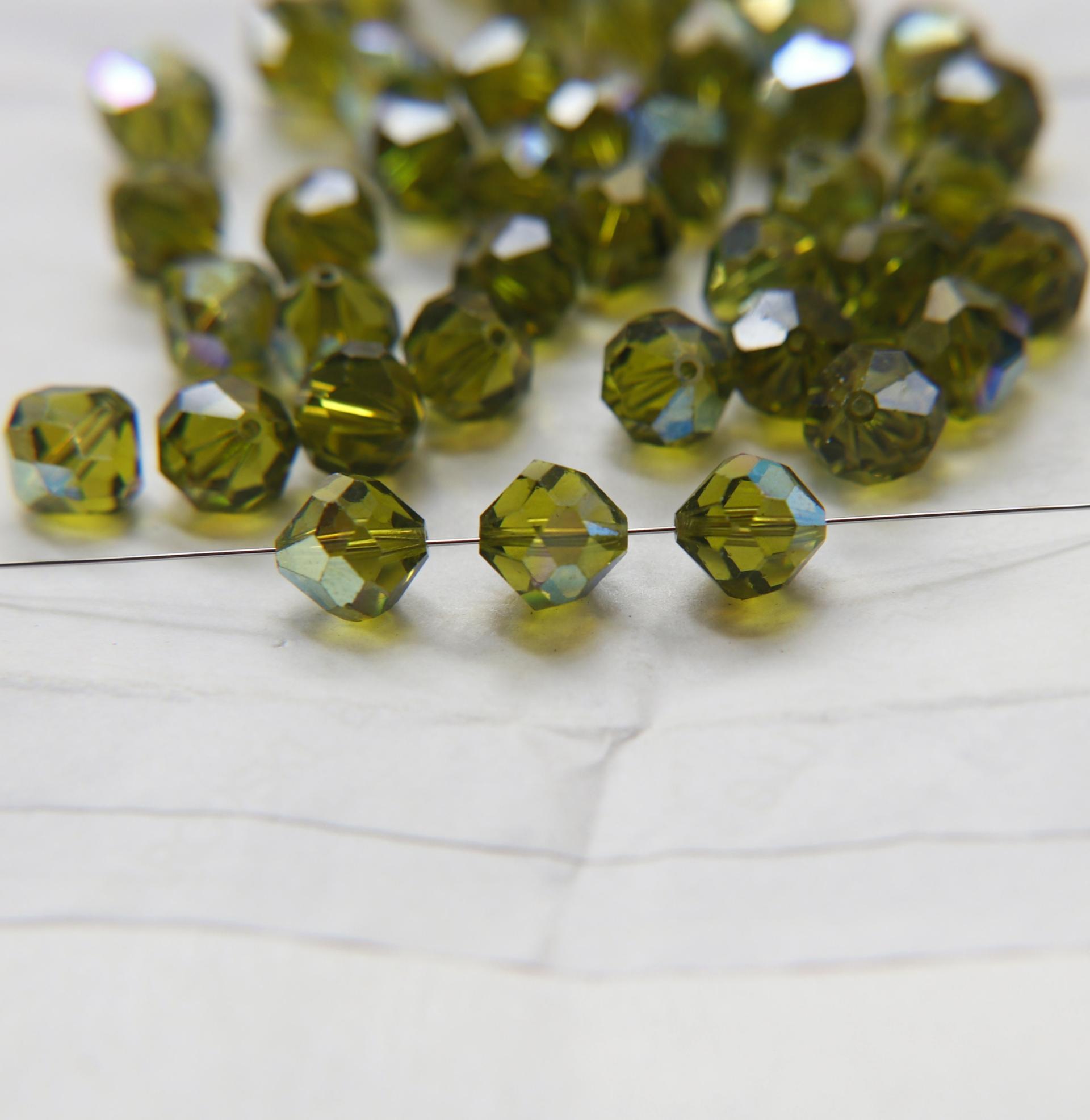 10mm Vintage Swarovski crystal beads, Olivine AB Vintage faceted article 5309, 2/6/12/36/72/144 Pieces Vintage findings