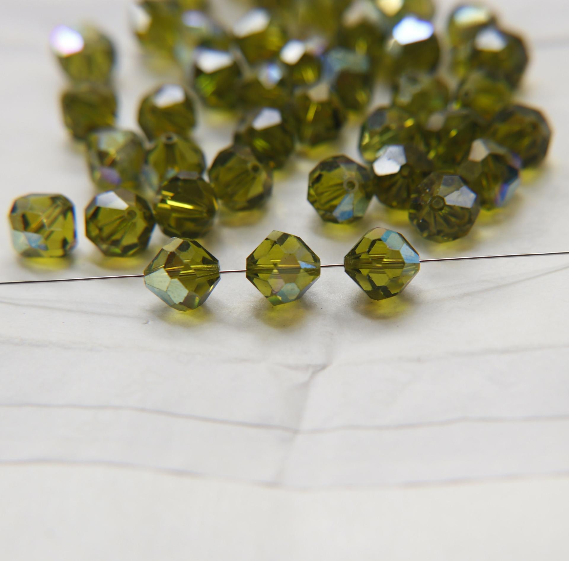 10mm Vintage Swarovski crystal beads, Olivine AB Vintage faceted article 5309, 2/6/12/36/72/144 Pieces Vintage findings