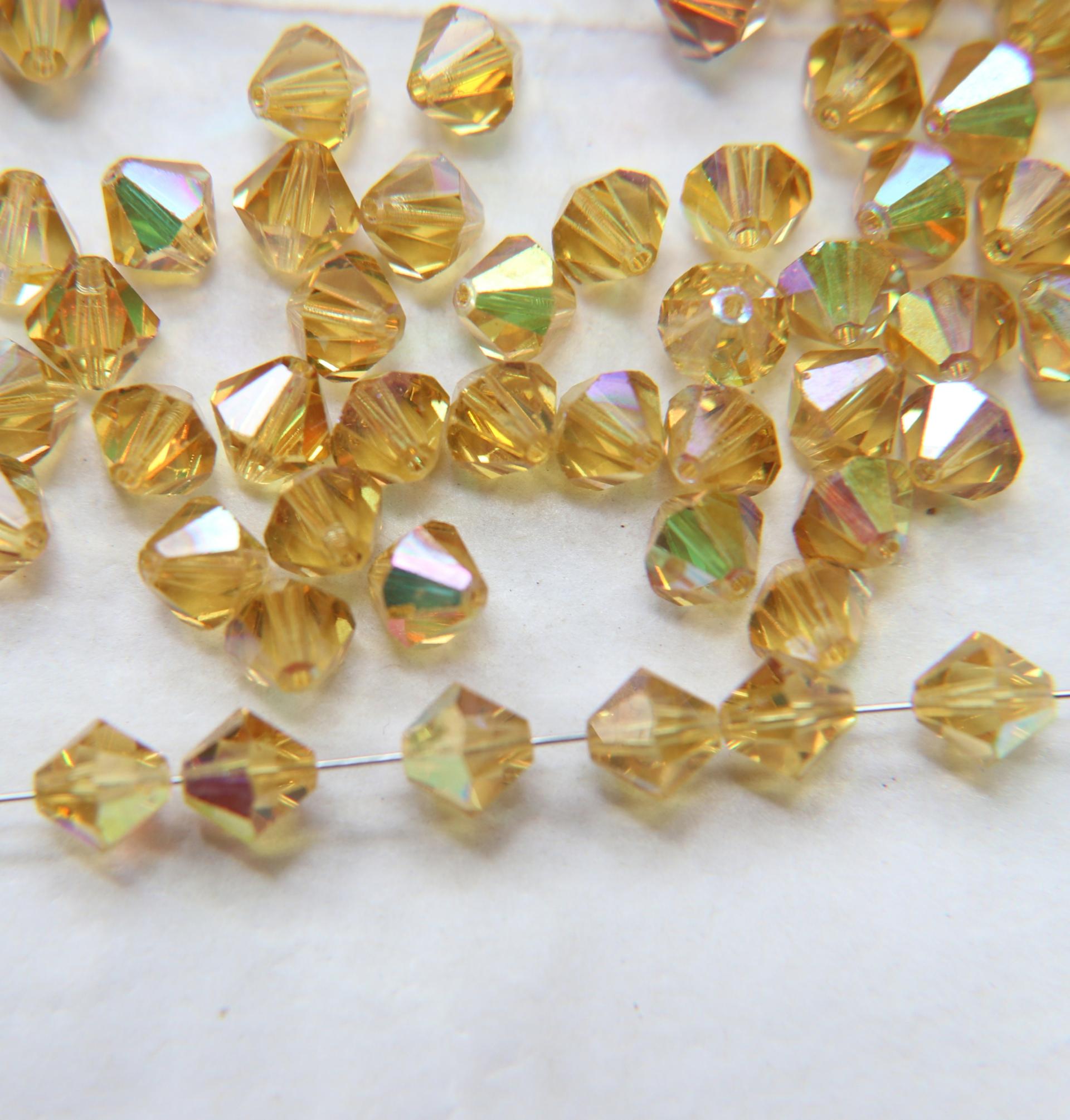 7mm Vintage Swarovski Light Topaz AB Bicone beads Cuts 12/36/72/144/288 Pieces (226) Premium Materials
