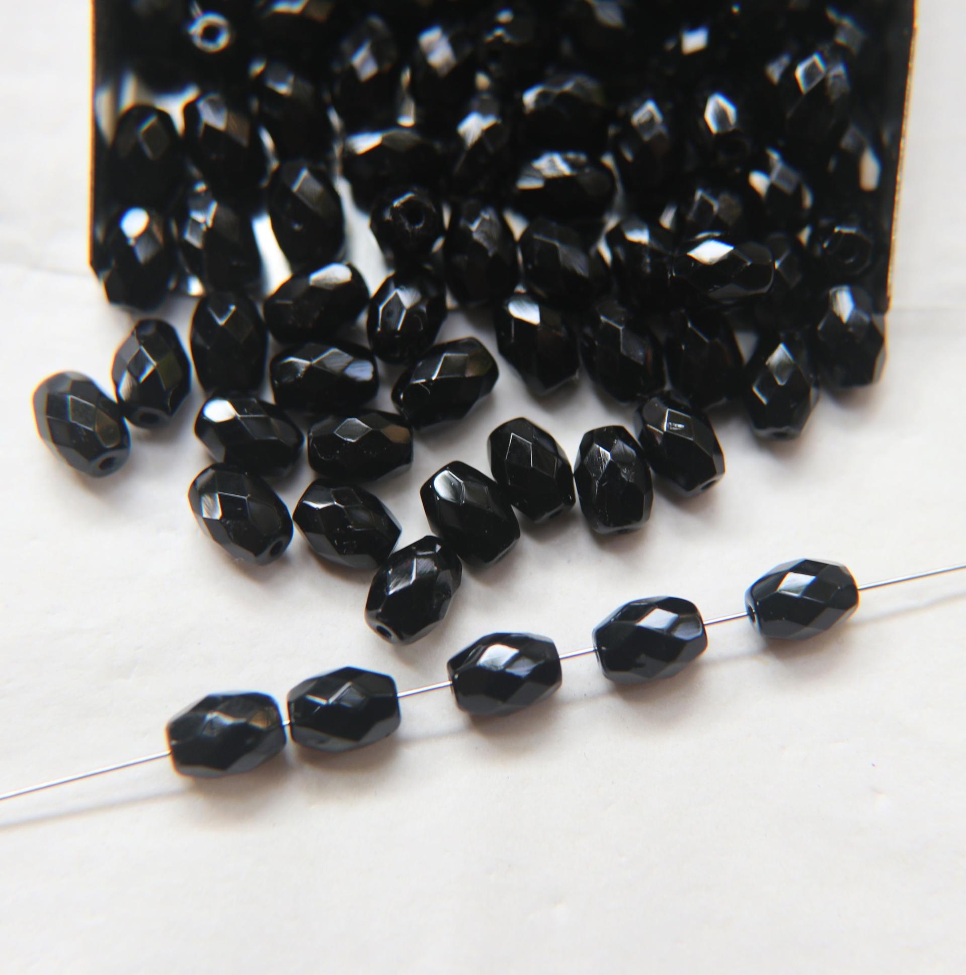6x8 mm Jet Black Fire polished faceted Oval Glass beads 36/72/144/288 Pieces spacer beads, wholesale beads