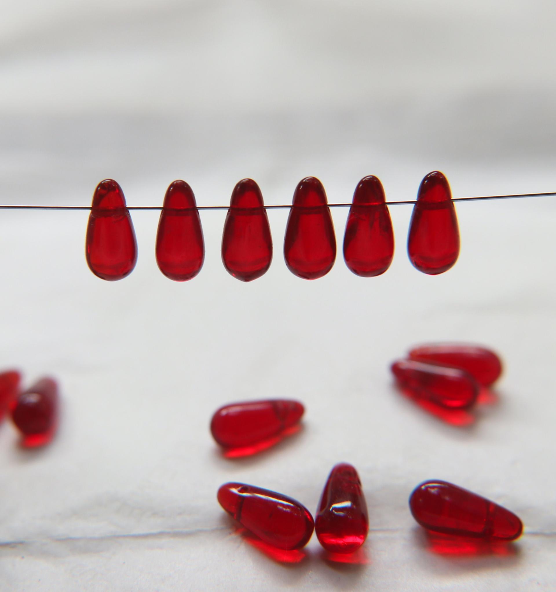 Siam 13X6 MM Czech Smooth Vintage Glass Drops 36/144/288 Pieces Faceted Glass Drops, Vintage Glass Beads, Glass Drops