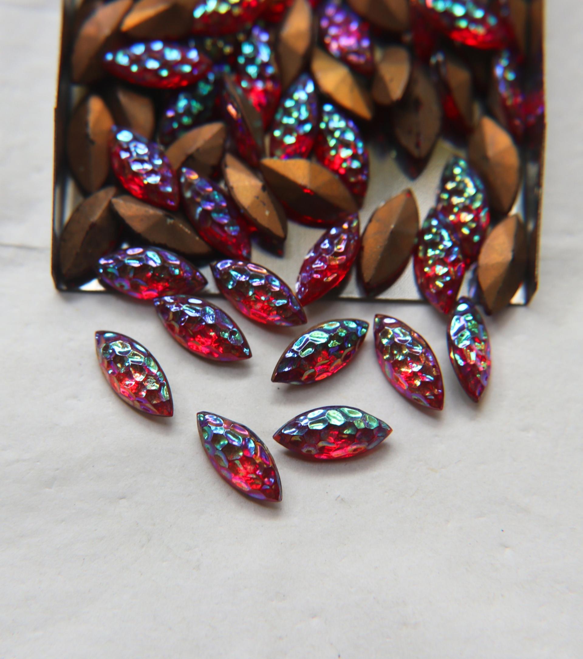 15x7 mm Czech fancy Navette fancy Siam Iridescent foiled 6/24 Pieces Jewery making stones gemstones, fancy opal stones