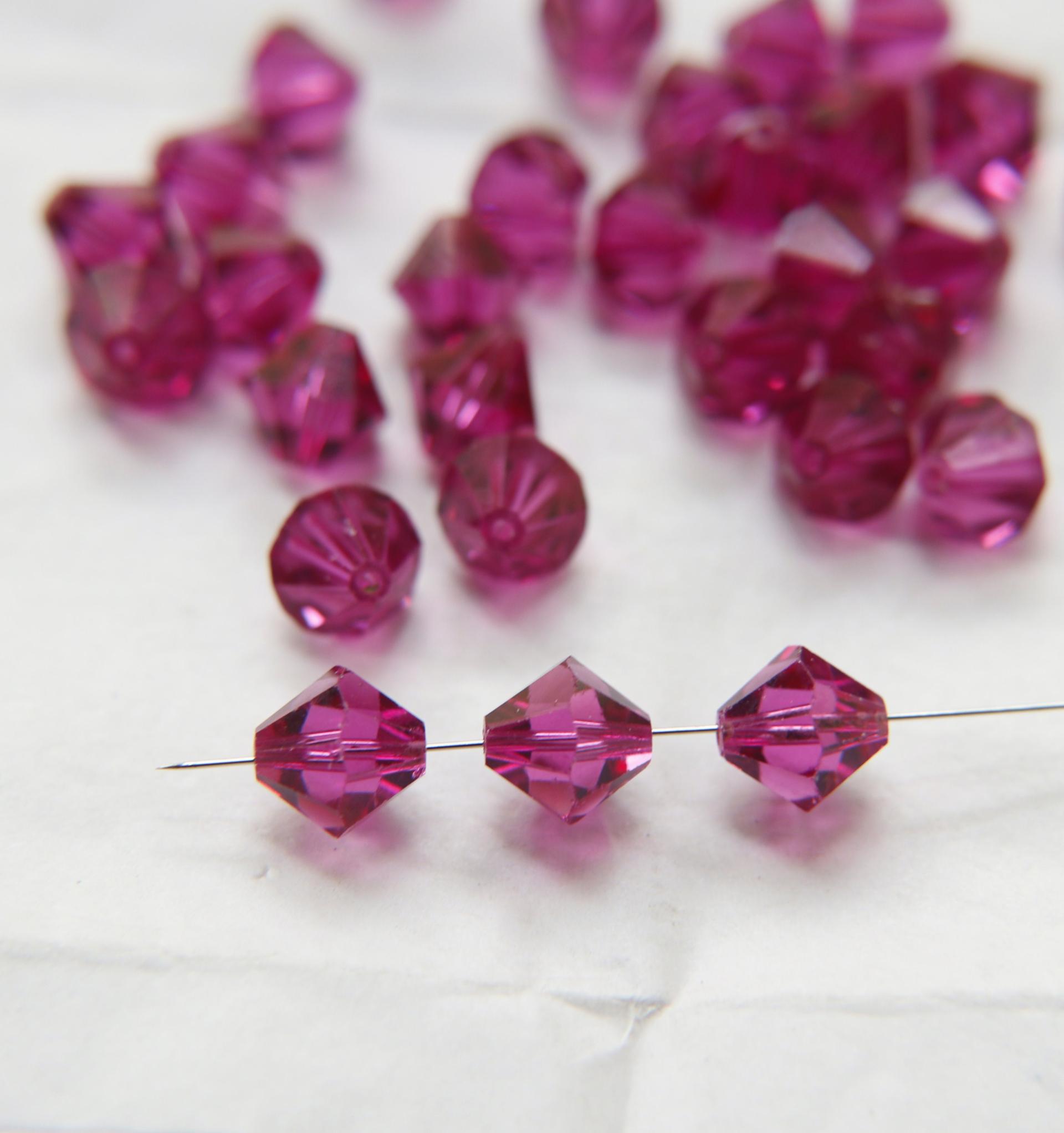 10MM Fuchsia (204) Vintage Swarovski Bicone Beads 12/36/72/144/288 Pieces Haute couture embellishments, premium beads, vintage
