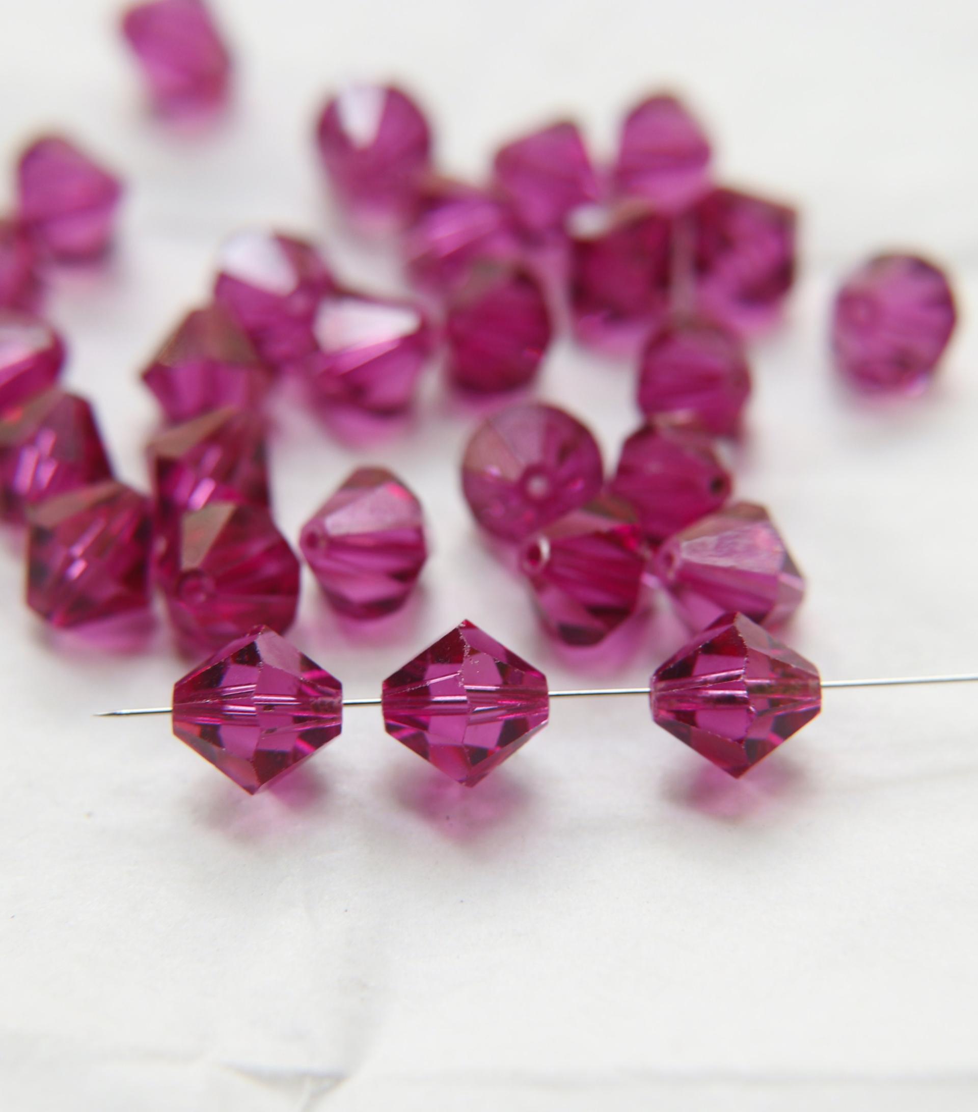 10MM Fuchsia (204) Vintage Swarovski Bicone Beads 12/36/72/144/288 Pieces Haute couture embellishments, premium beads, vintage