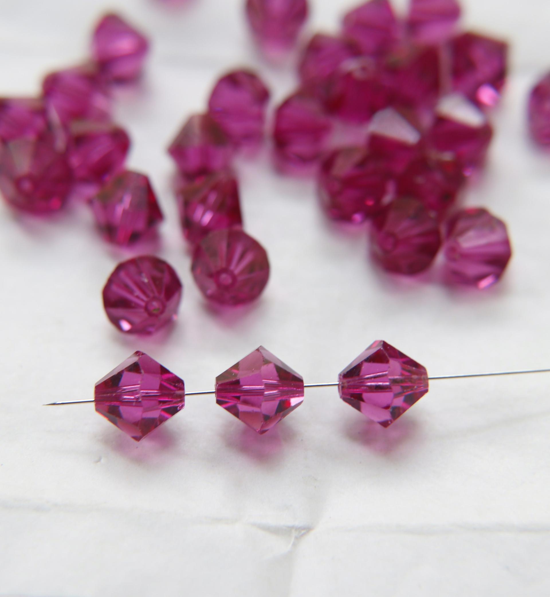 10MM Fuchsia (204) Vintage Swarovski Bicone Beads 12/36/72/144/288 Pieces Haute couture embellishments, premium beads, vintage