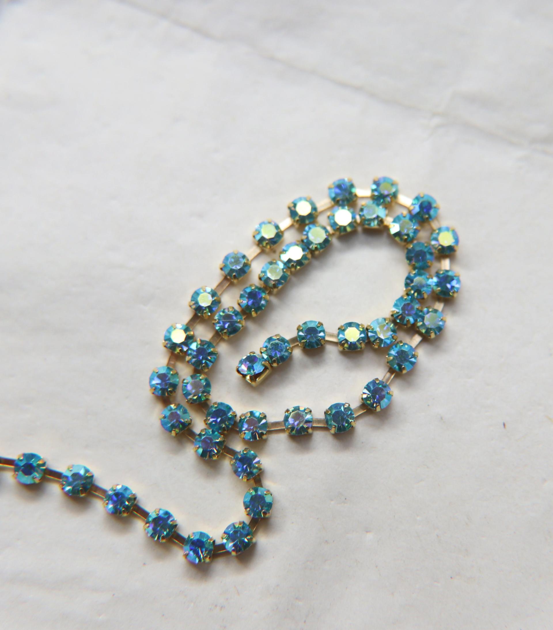 12SS Swarovski Vintage Rhinestone Chain in Aquamarine AB 3mm 0.5/1/2/5 Meters Wedding Bridal Supplies|Jewelry Making|Decoration, vintage