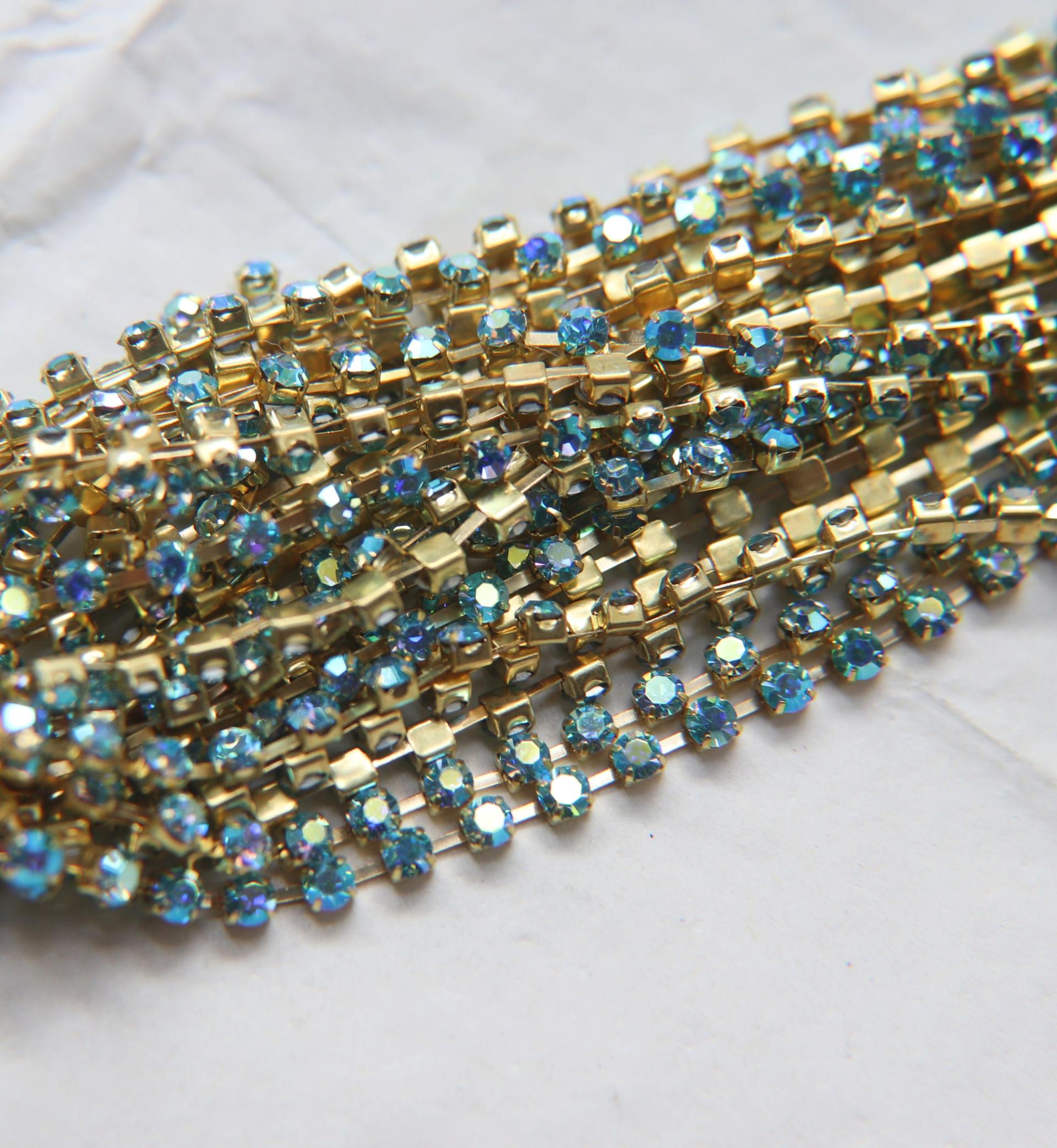 12SS Swarovski Vintage Rhinestone Chain in Aquamarine AB 3mm 0.5/1/2/5 Meters Wedding Bridal Supplies|Jewelry Making|Decoration, vintage