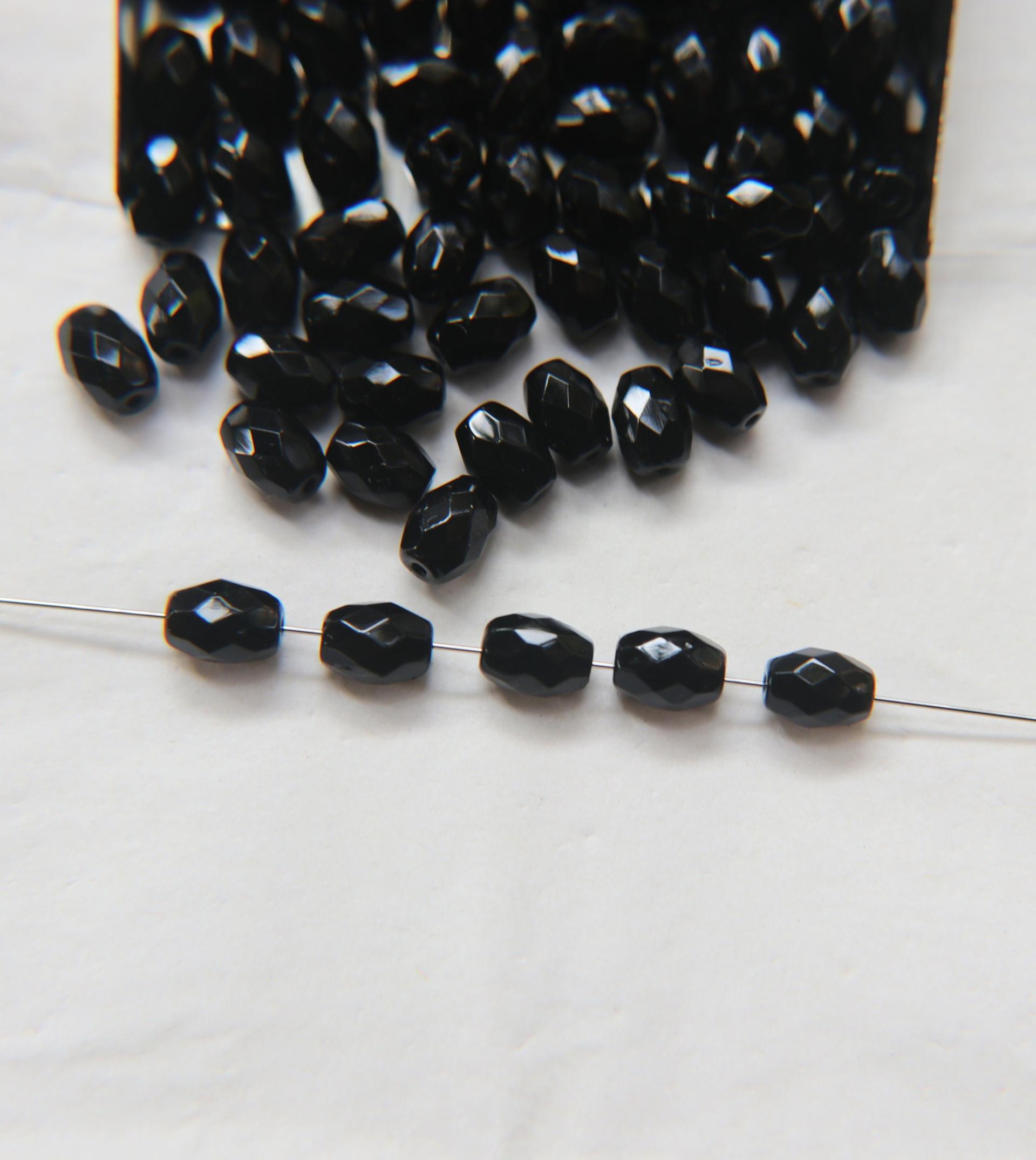 6x8 mm Jet Black Fire polished faceted Oval Glass beads 36/72/144/288 Pieces spacer beads, wholesale beads