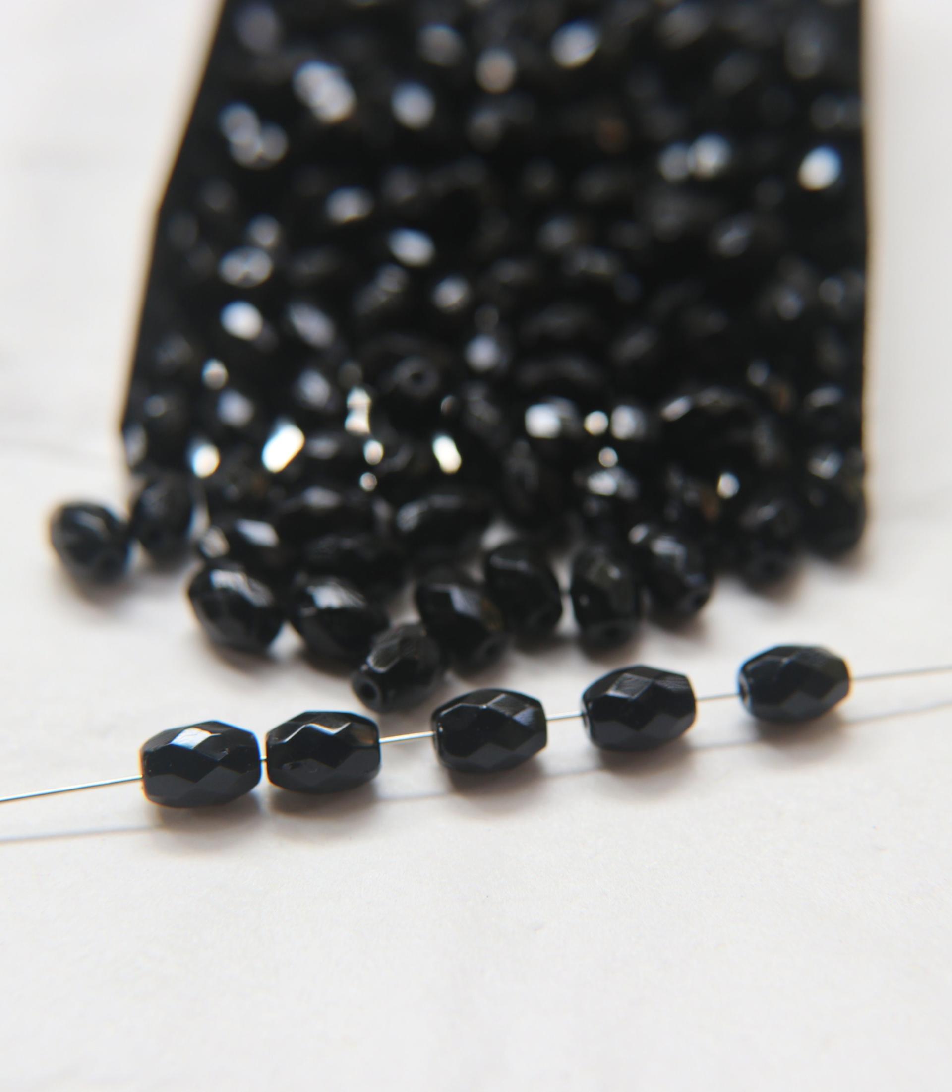 6x8 mm Jet Black Fire polished faceted Oval Glass beads 36/72/144/288 Pieces spacer beads, wholesale beads