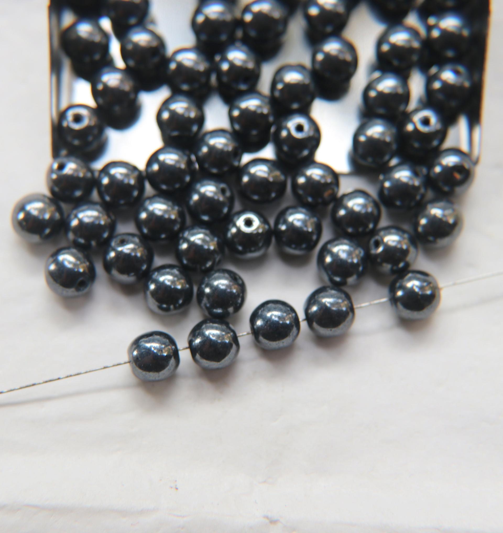 Czech Vintage Pearls 7mm Round in Jet Hematite 10/20/50/250/500 Pieces Jewelry making beads