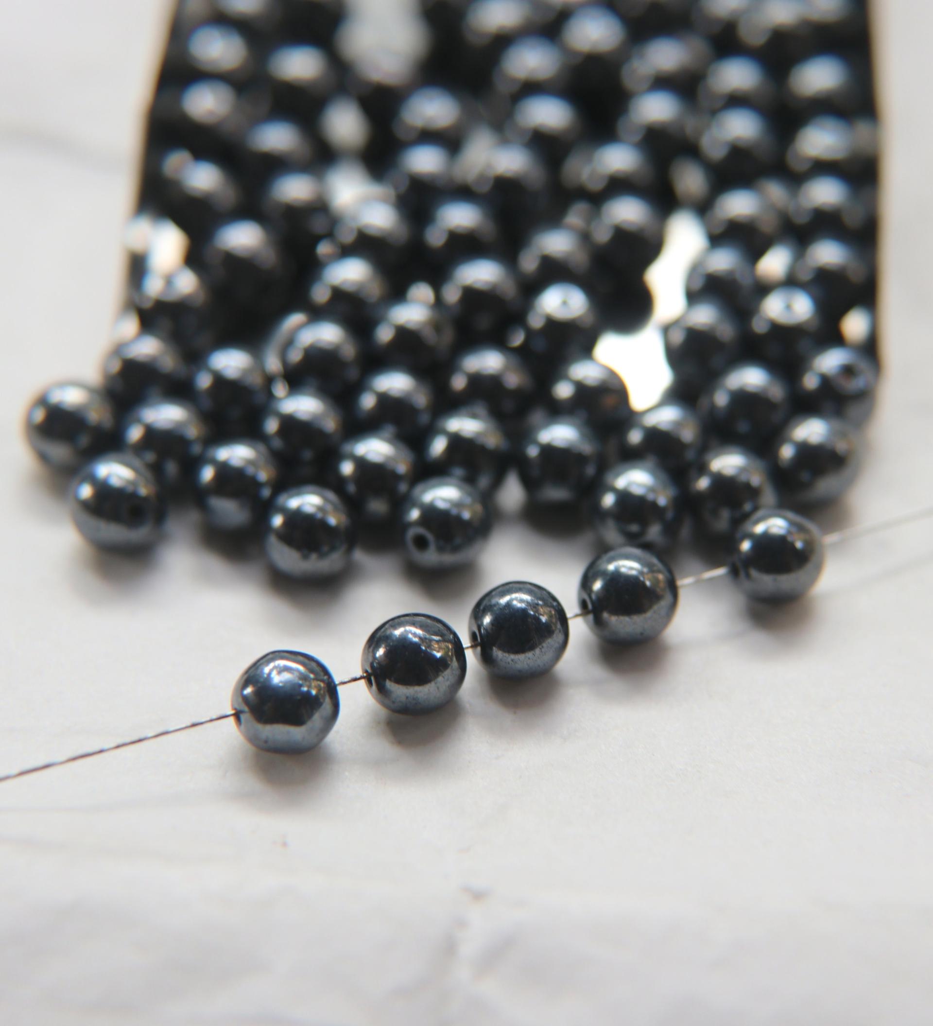 Czech Vintage Pearls 7mm Round in Jet Hematite 10/20/50/250/500 Pieces Jewelry making beads