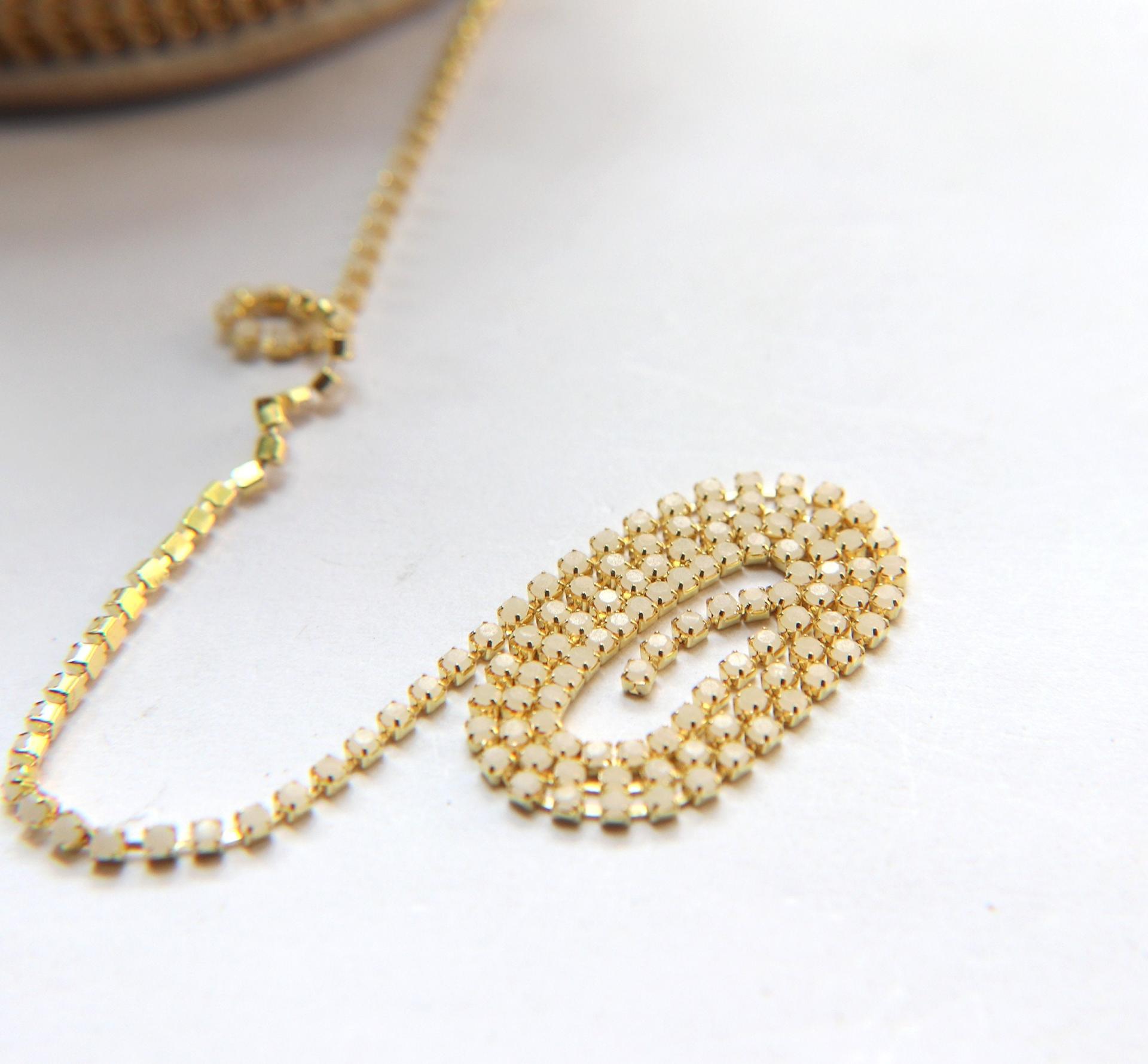 6 SS Rhinestone Chain Vintage Glass Pressed Chatons Alabaster 2mm 1/2/5/15 Meters vintage findings, strass chains, craft supplies