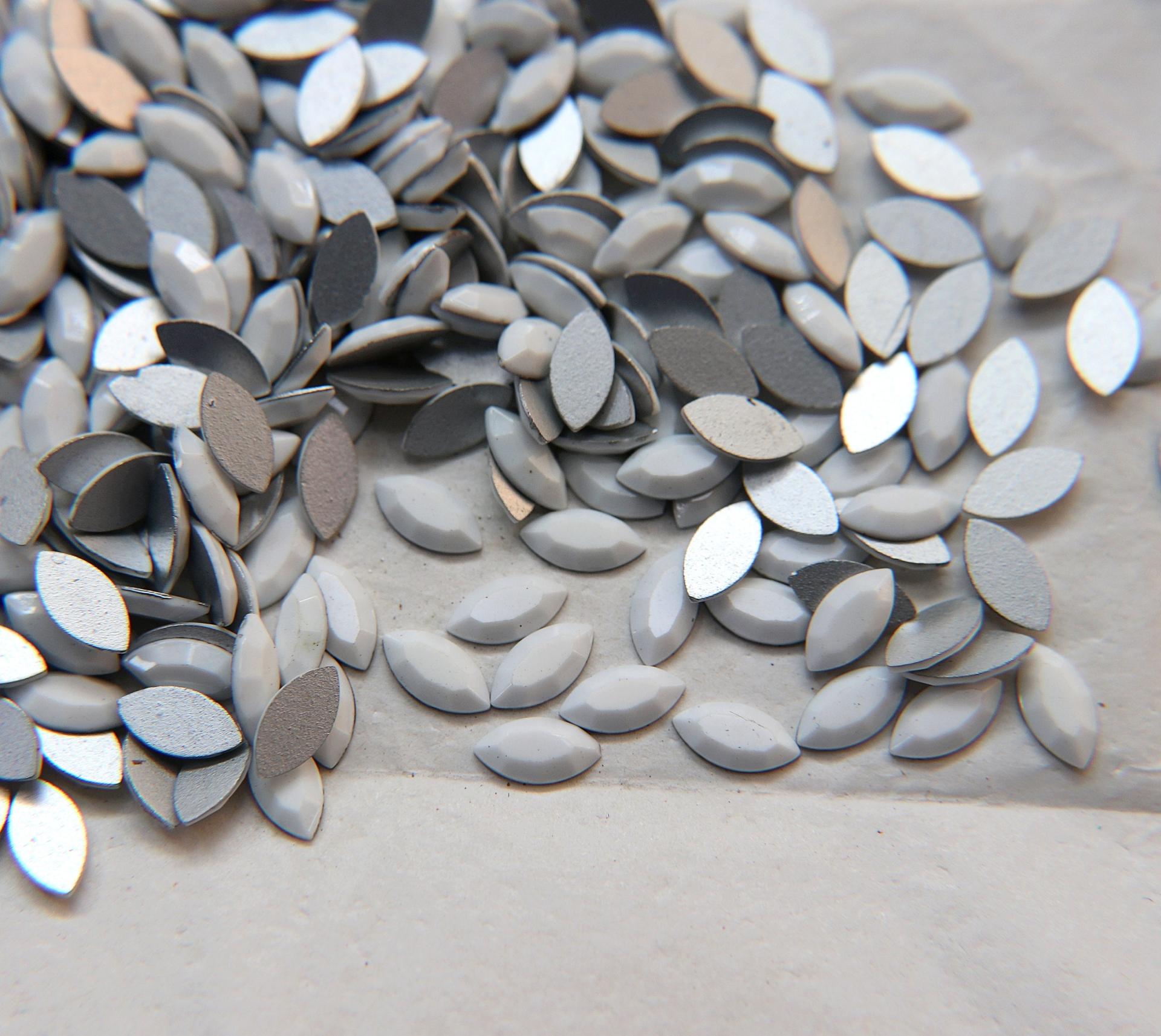 10x5mm vintage rose cut faceted flat back navette glass cabs, cabochons, West Germany