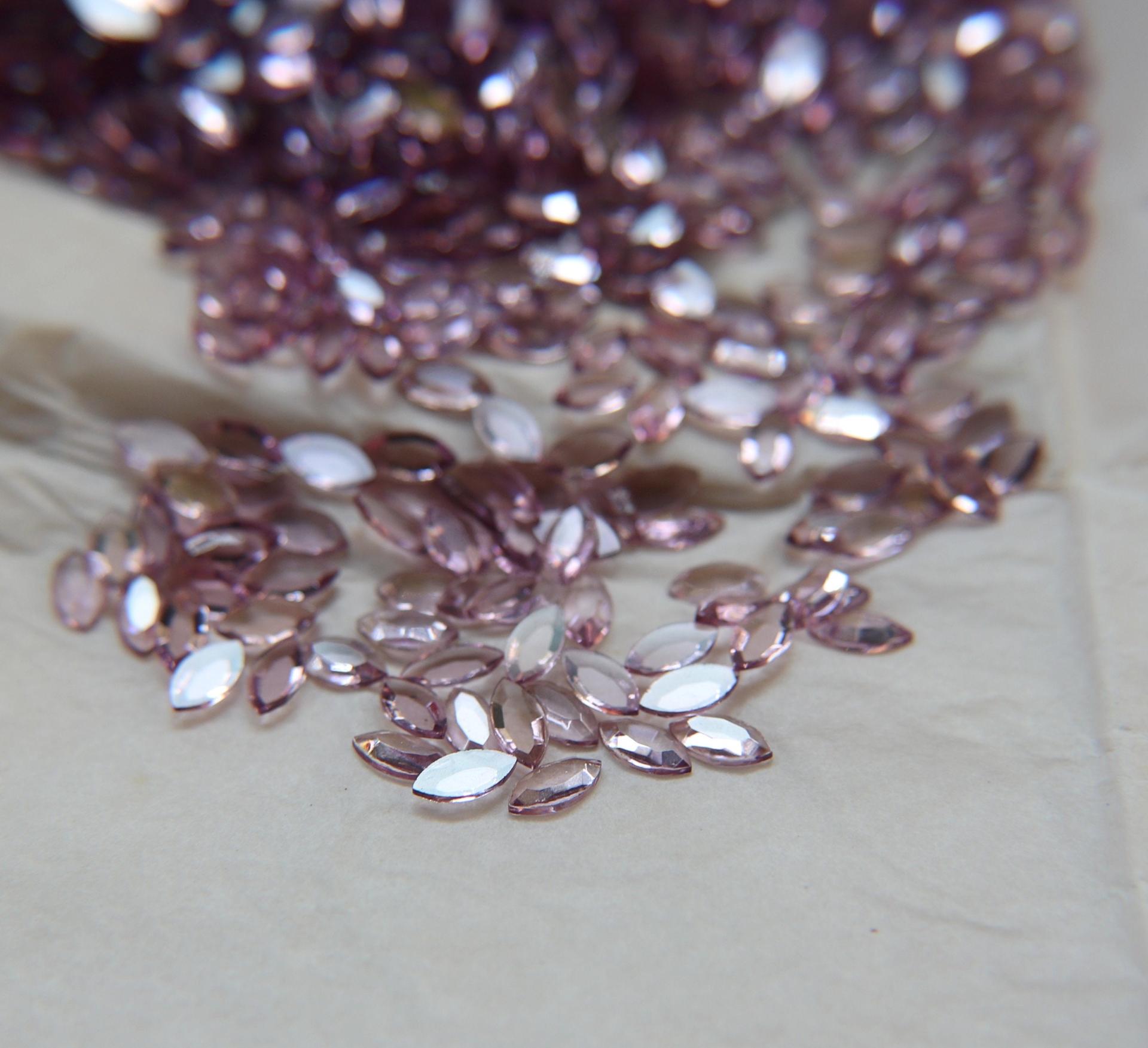 8X4mm vintage rose cut faceted flat back navette glass cabs, cabochons, West Germany