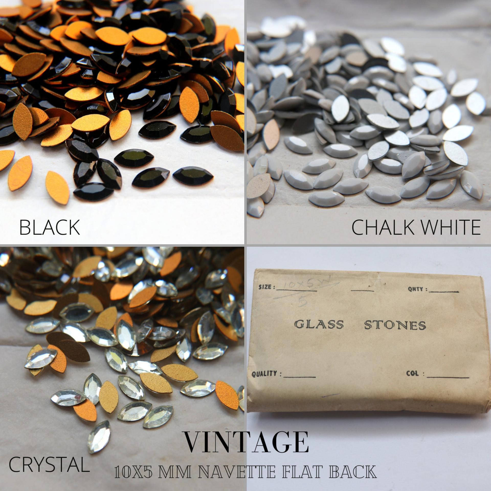 10x5mm vintage rose cut faceted flat back navette glass cabs, cabochons, West Germany