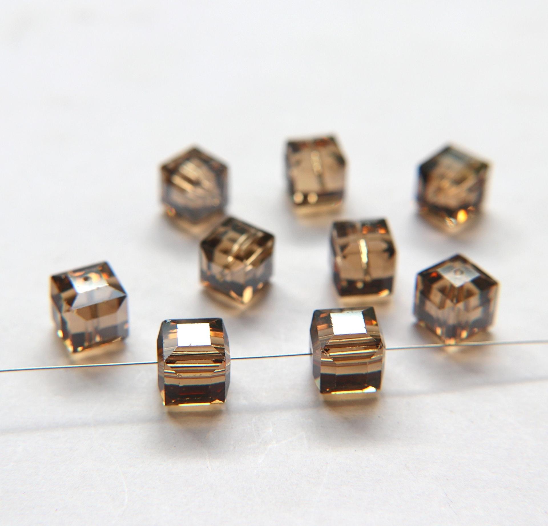 Swarovski 5601 Vintage Cube Bead in Crystal Light Smoked Topaz Satin 10mm 2/6/12/36 Pieces