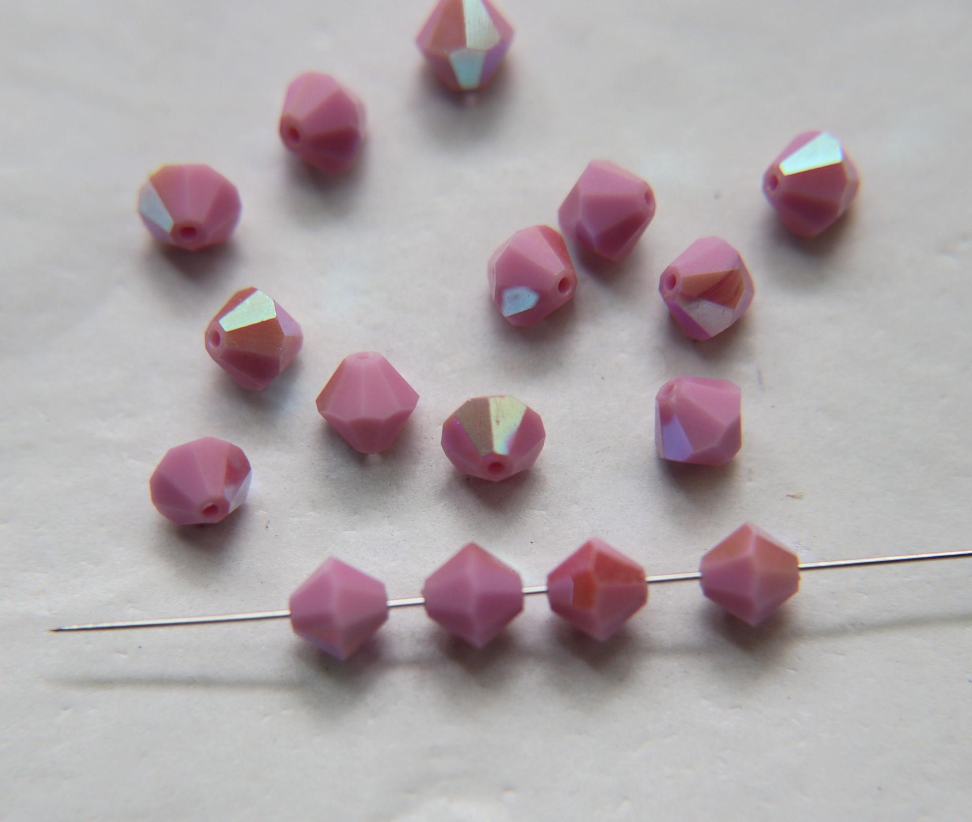 6mm Vintage Pink Opaque Aurore Boreale Swarovski Bicone 12/36/72/144/432/720 Pieces rainbow beads, jewelry making, couture