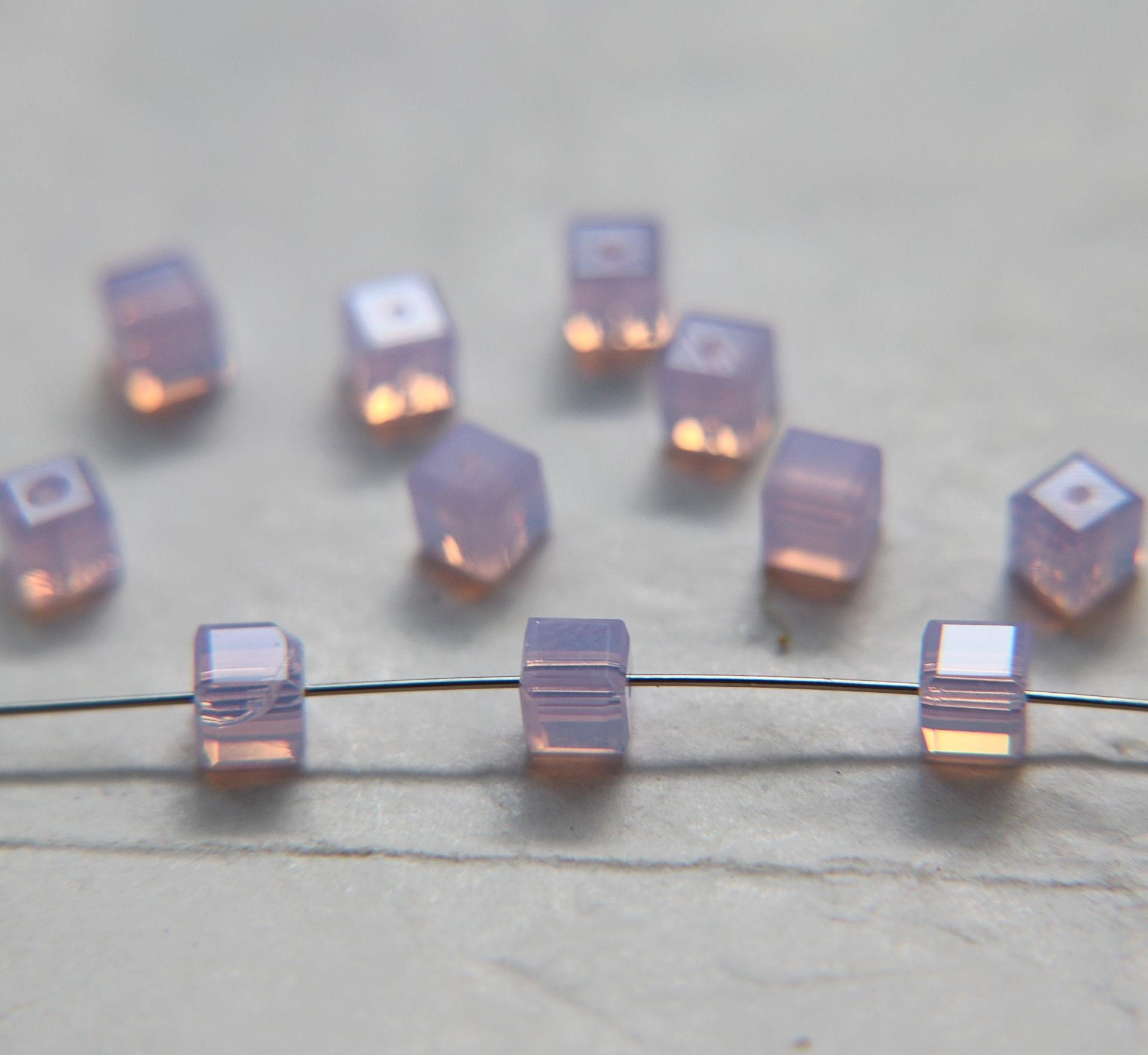 Swarovski 5601 Vintage Cube Bead in Violet Opal/Jet4mm 2/6/12/36 Pieces
