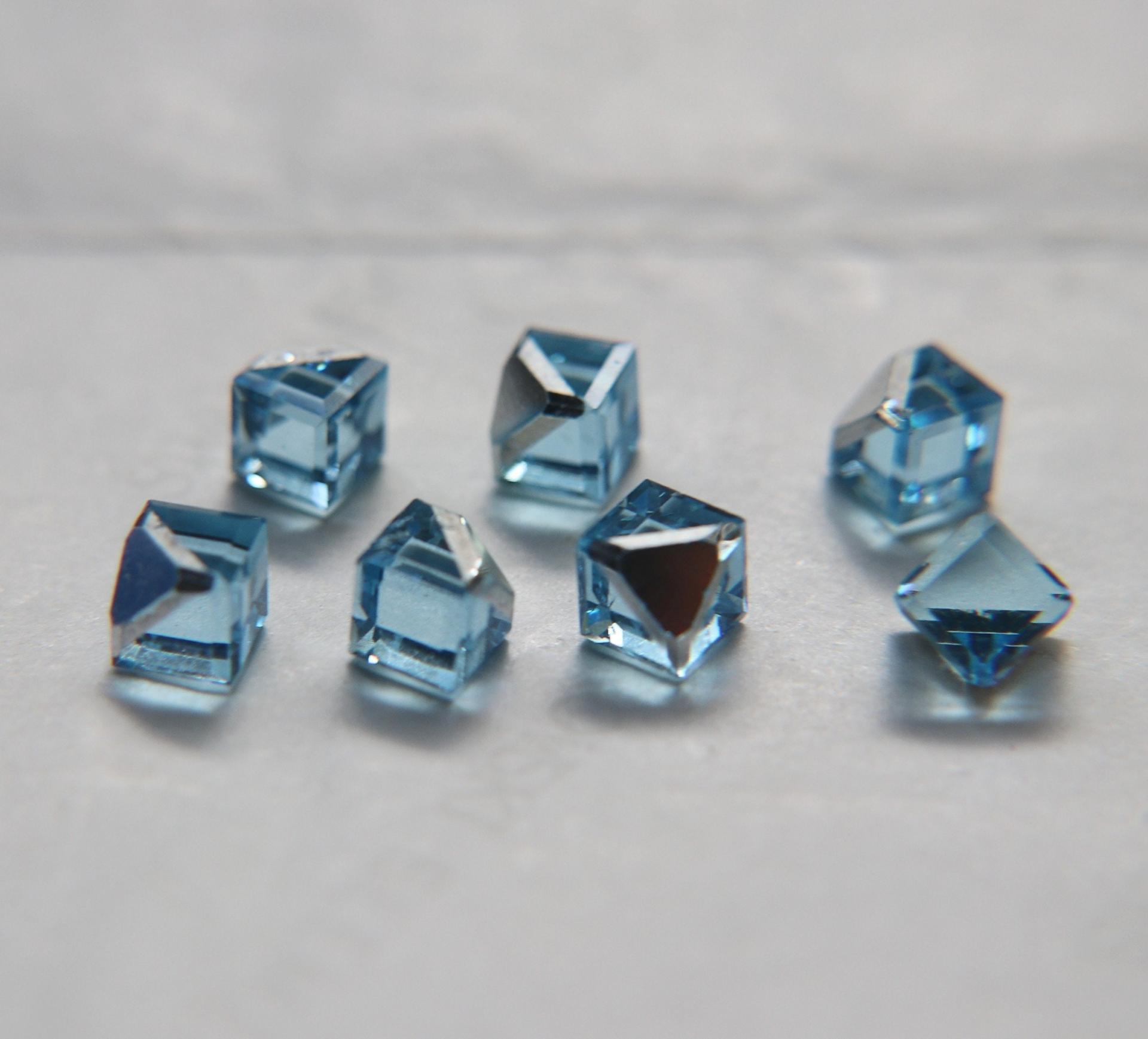 6MM Vintage Swarovski crystal stones in cut corner cube fancy stone 4841 Austrian lead crystal rhinestones in Light Siam/Aquamarine