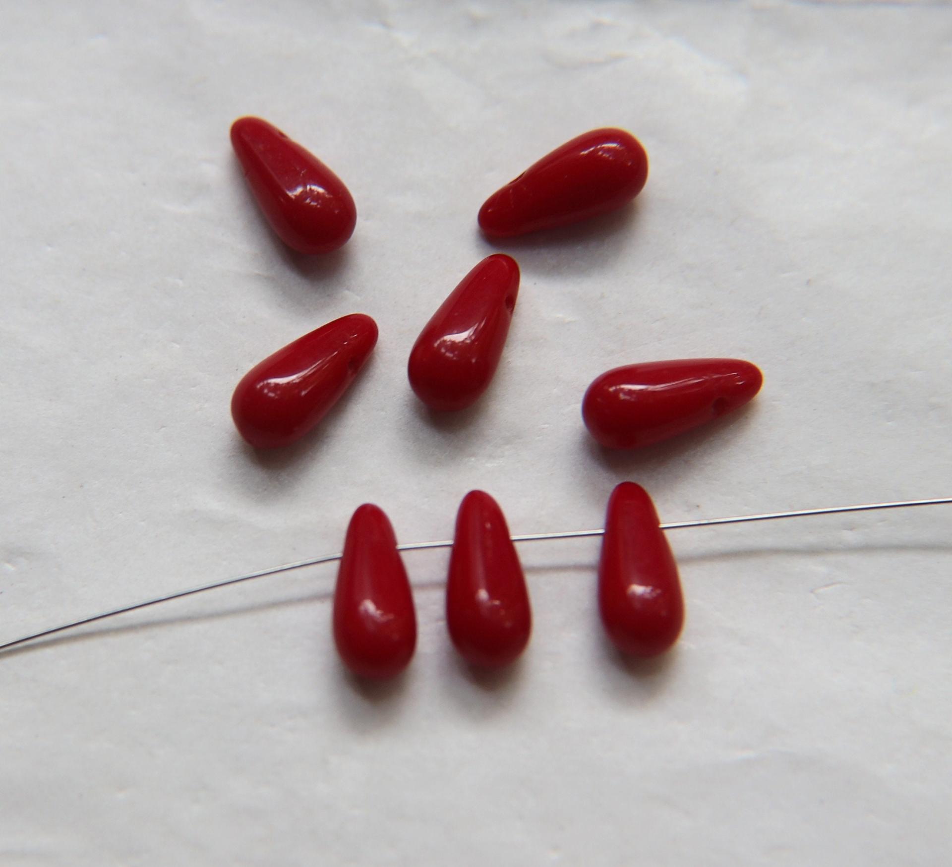 Dark Red Coral 13X6 MM Czech Smooth Vintage Glass Drops 36/144/288 Pieces Faceted Glass Drops, Vintage Glass Beads, Glass Drops