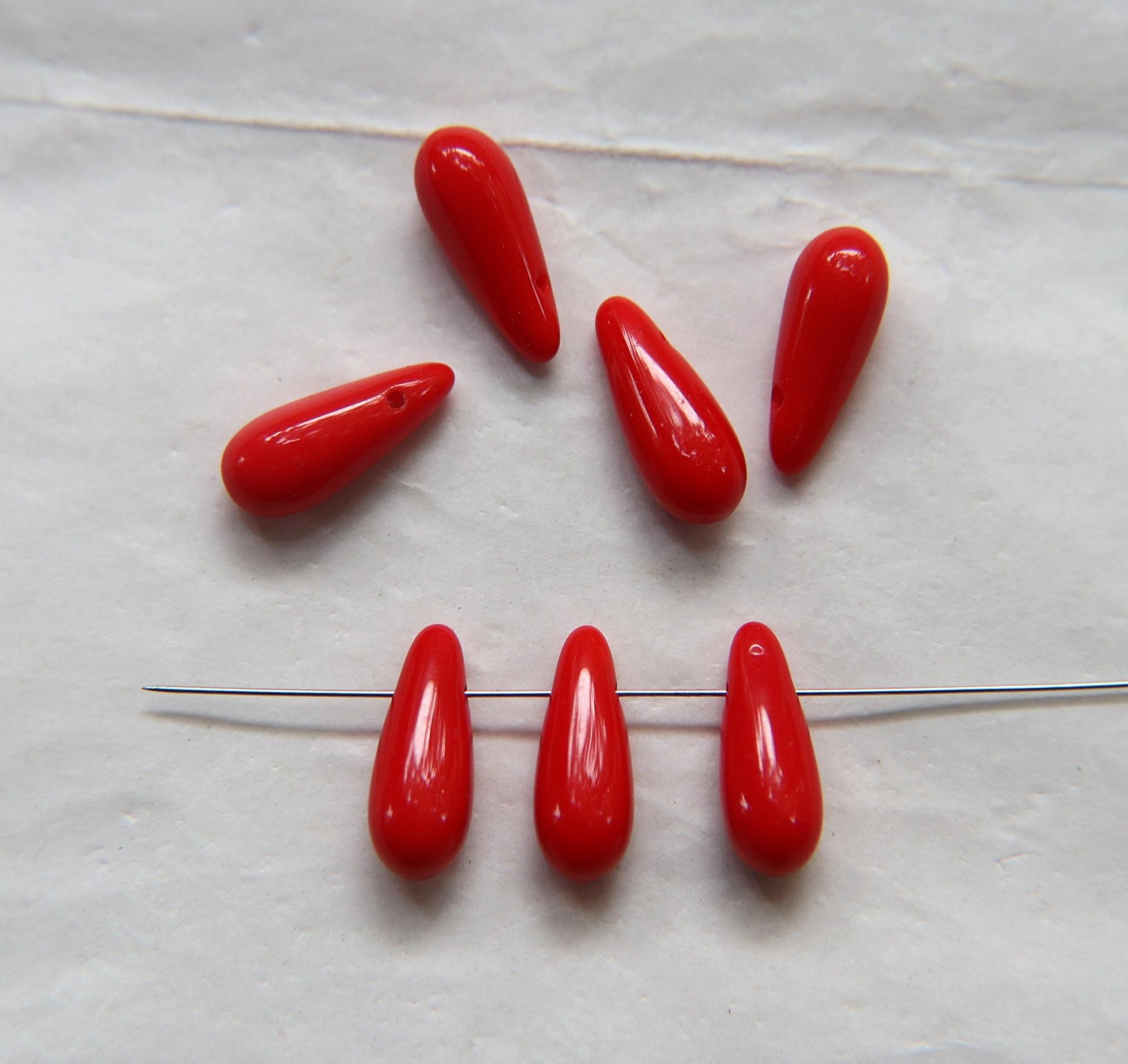 Red Opaque 16x6 mm Czech Smooth Vintage Glass Drops 36/144/288 Pieces Faceted Glass Drops, Vintage Glass Beads, Glass Drops
