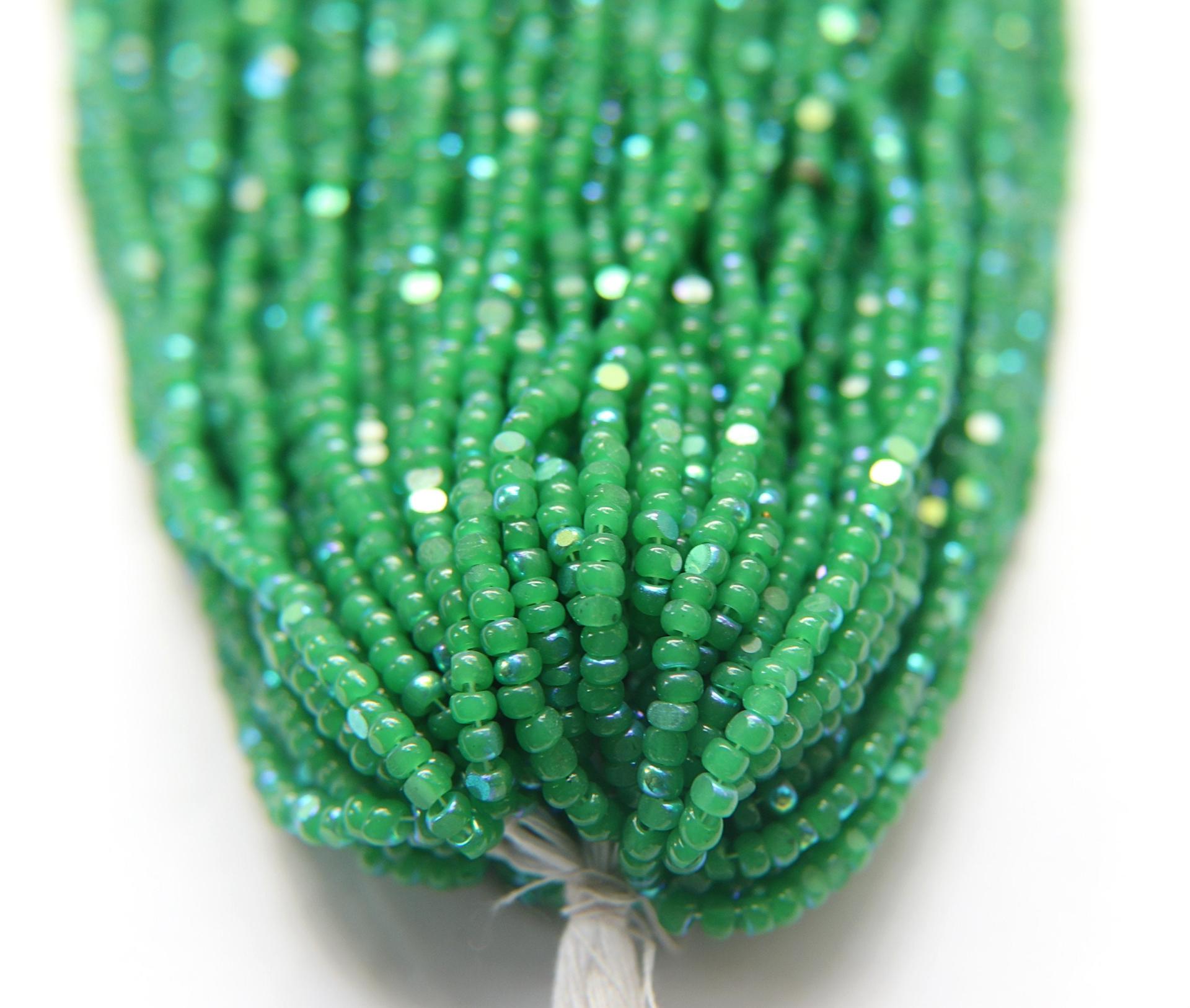 8/0 Hanks Charlotte Cut Beads Opal Green Aurore Boreale 1/5/25/50/100 Hanks PREMIUM SEED BEADS, Native Supplies