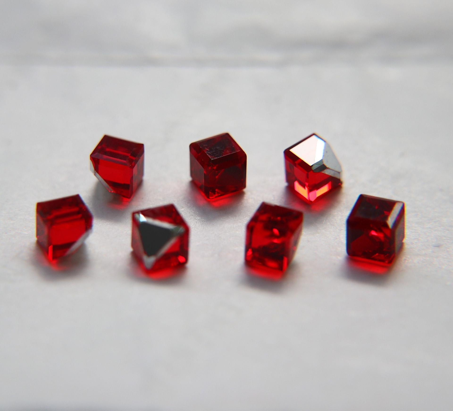 6MM Vintage Swarovski crystal stones in cut corner cube fancy stone 4841 Austrian lead crystal rhinestones in Light Siam/Aquamarine
