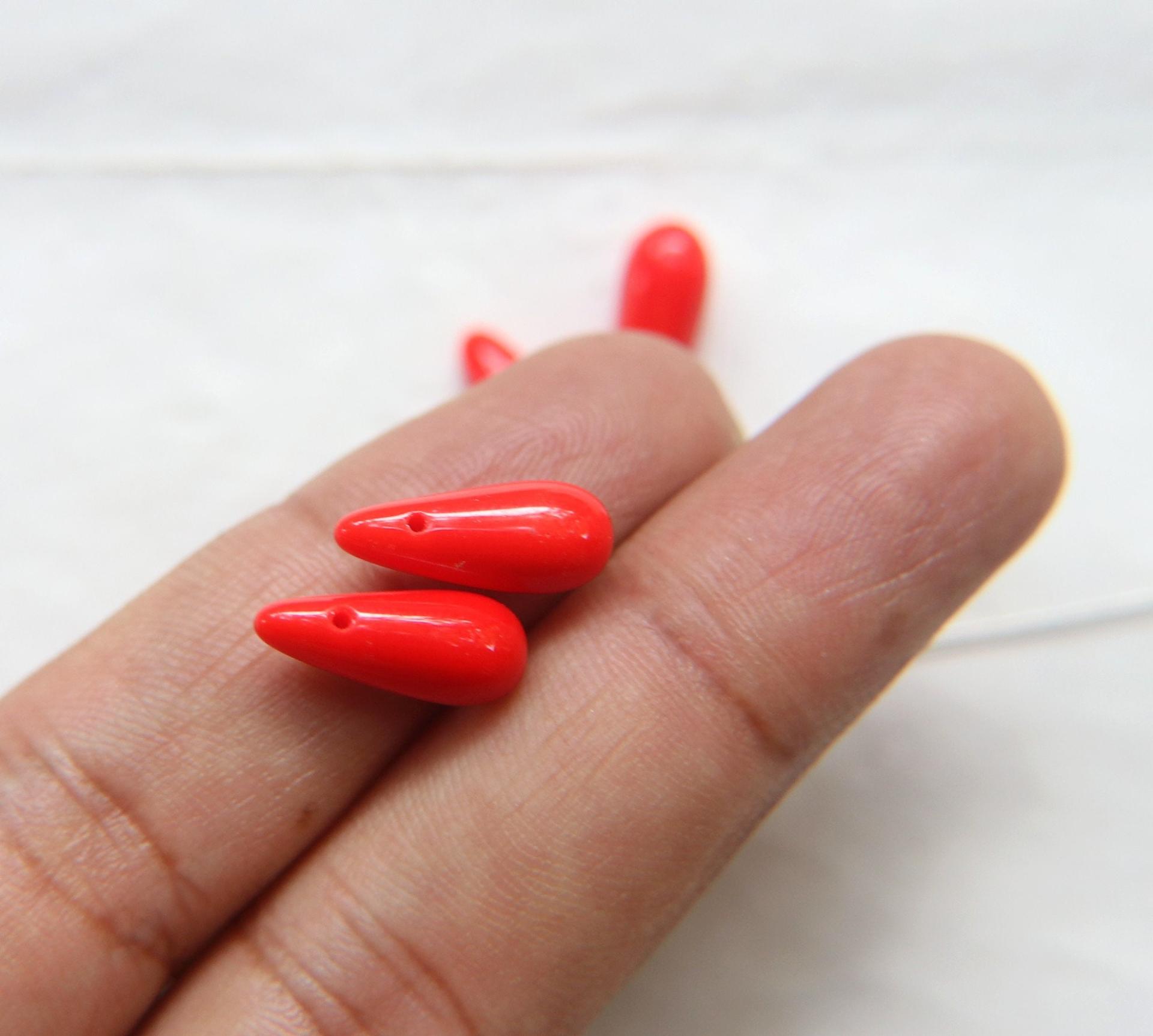 Red Opaque 16x6 mm Czech Smooth Vintage Glass Drops 36/144/288 Pieces Faceted Glass Drops, Vintage Glass Beads, Glass Drops