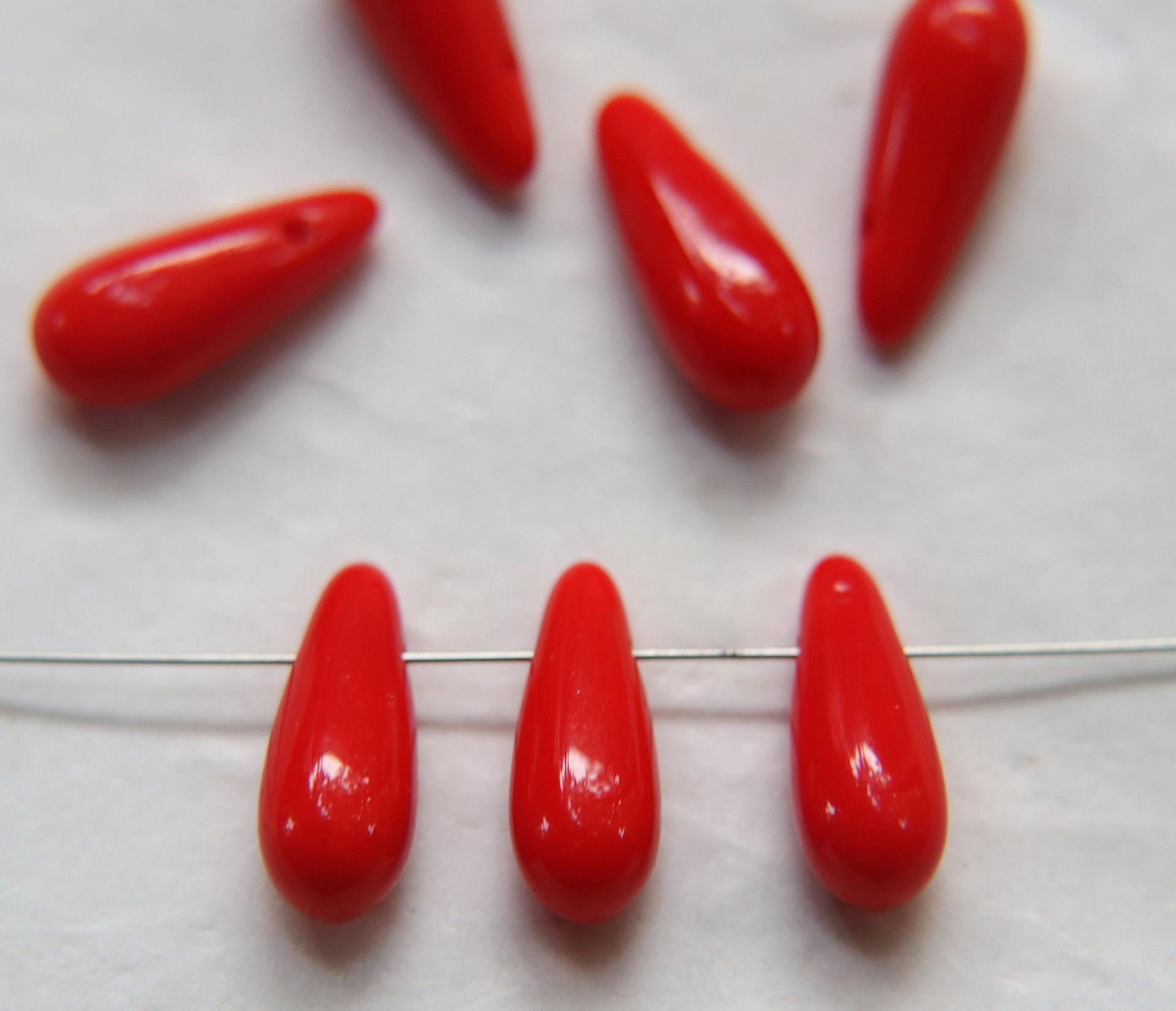 Red Opaque 16x6 mm Czech Smooth Vintage Glass Drops 36/144/288 Pieces Faceted Glass Drops, Vintage Glass Beads, Glass Drops