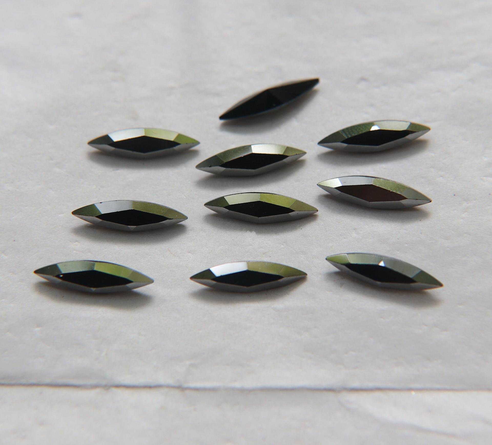 15x4mm Swarovski Jet Gunmetal Marquise, New Vintage Pointy Back Navette 4200 crystals, gold foil 6/24 Pieces Jewery making stones