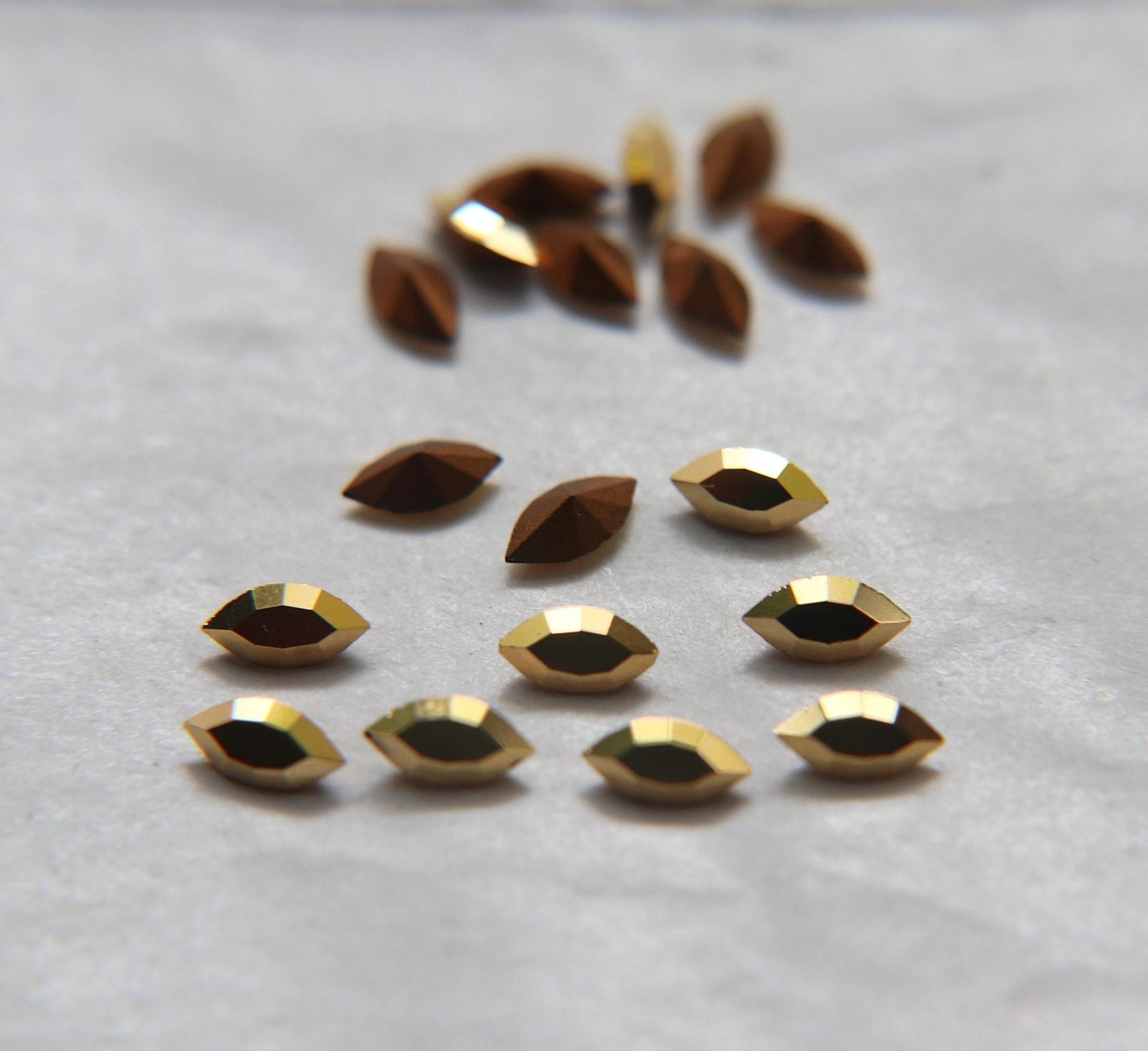 6X3 mm Czech fancy Navette fancy Aurum Gold foiled 36/72/144/288 Pieces Jewery making stones gemstones, fancy opal stones
