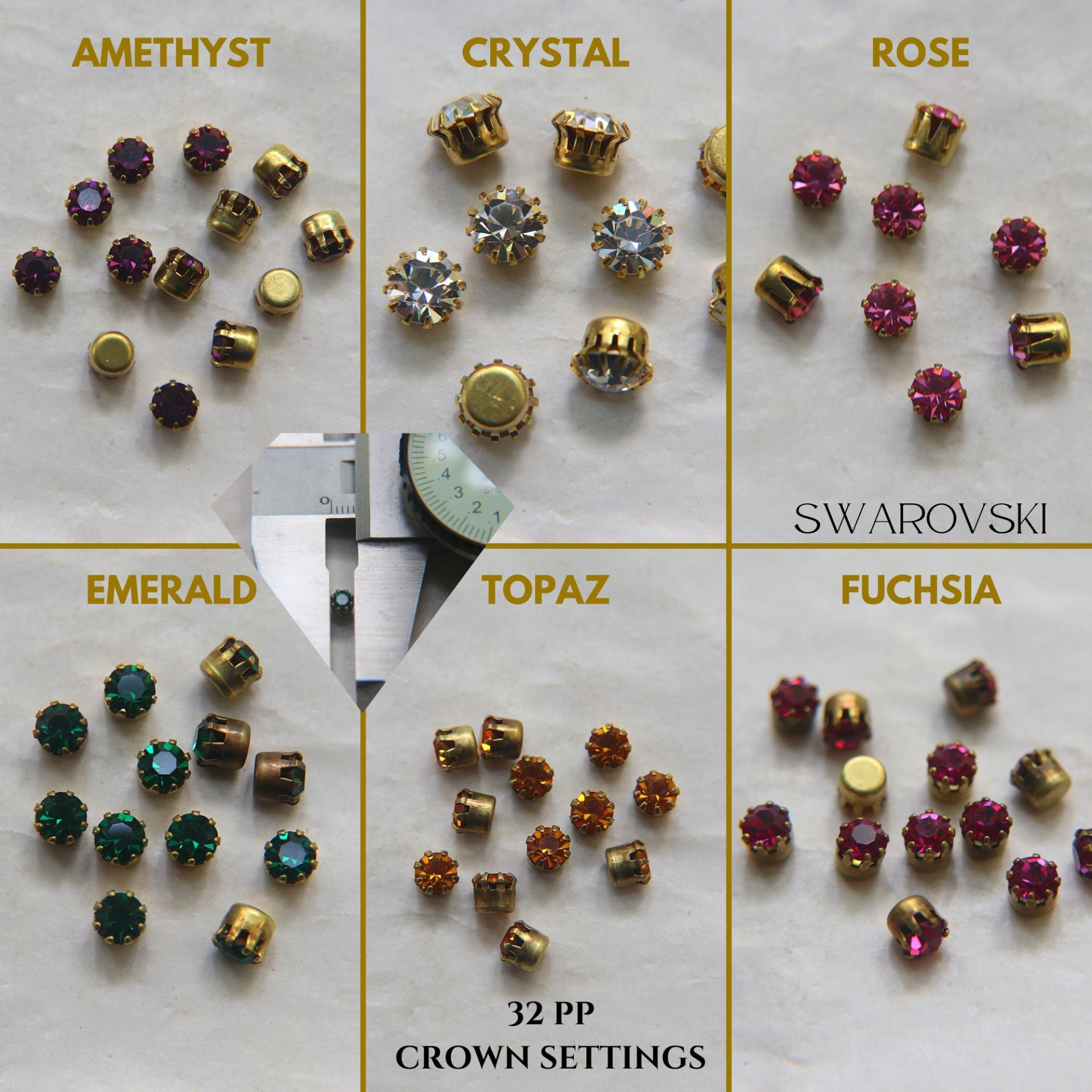 Swarovski 32 PP Vintage Crown Prong Settings in (6 Colours) 36/72/144/432 Pieces jewelry supplies, strass embellishments, vintage rare