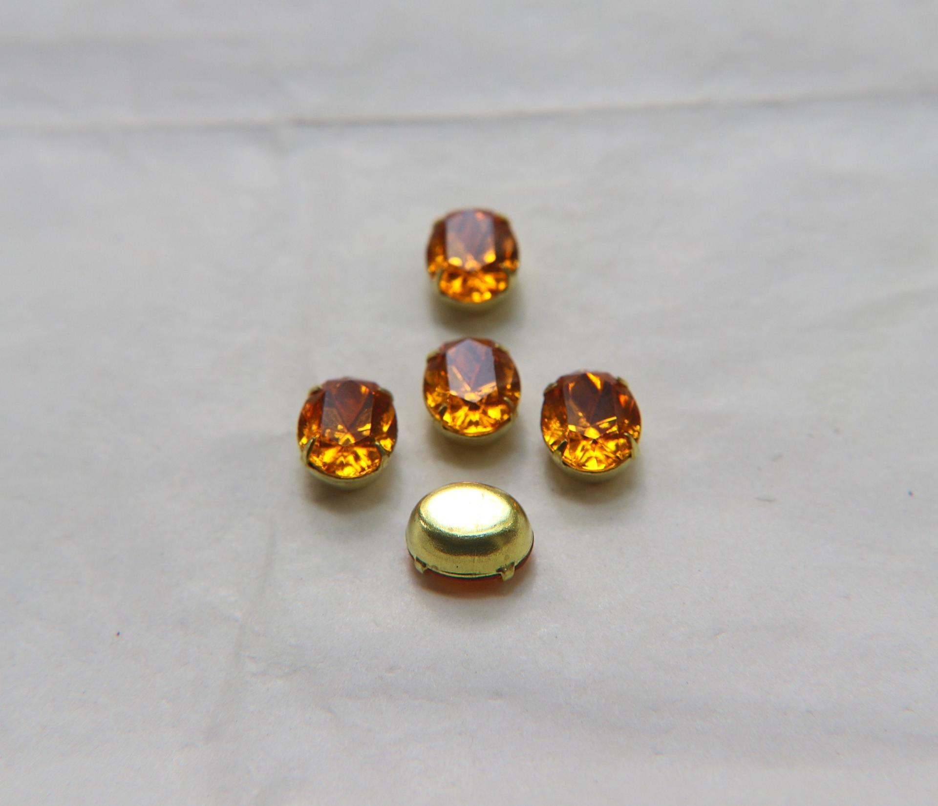 Swarovski 10X8 MM Oval Vintage Crystal Topaz Prong Settings 2/6/12 Pieces BRASS SETTINGS, strass embellishments, vintage rare