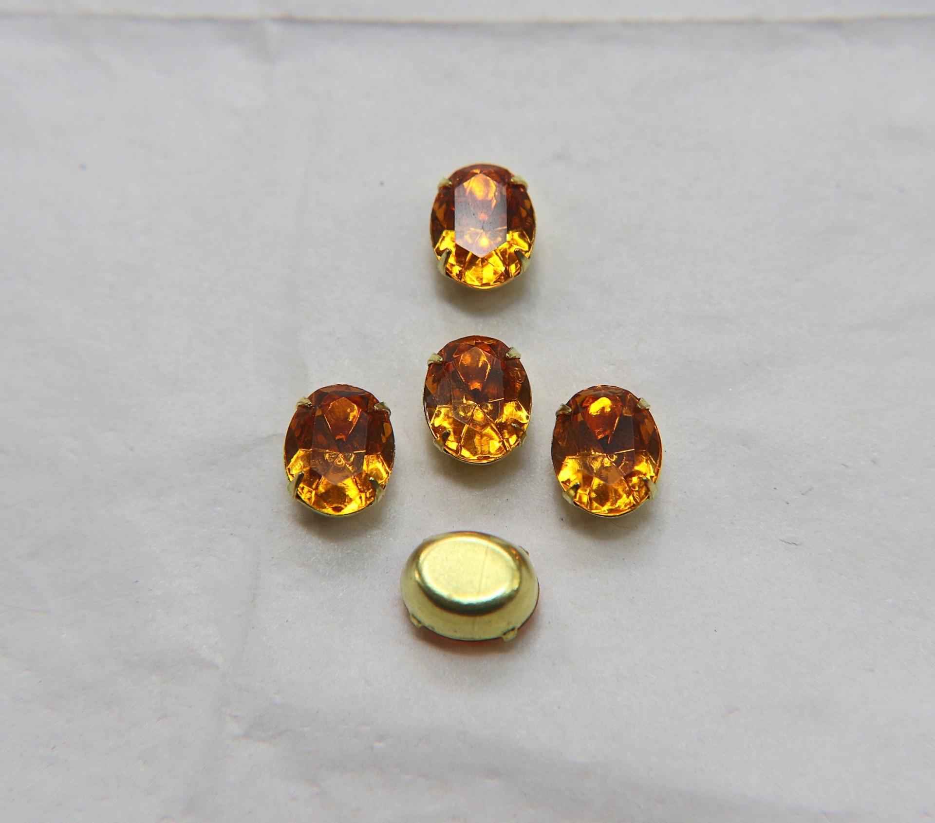 Swarovski 10X8 MM Oval Vintage Crystal Topaz Prong Settings 2/6/12 Pieces BRASS SETTINGS, strass embellishments, vintage rare