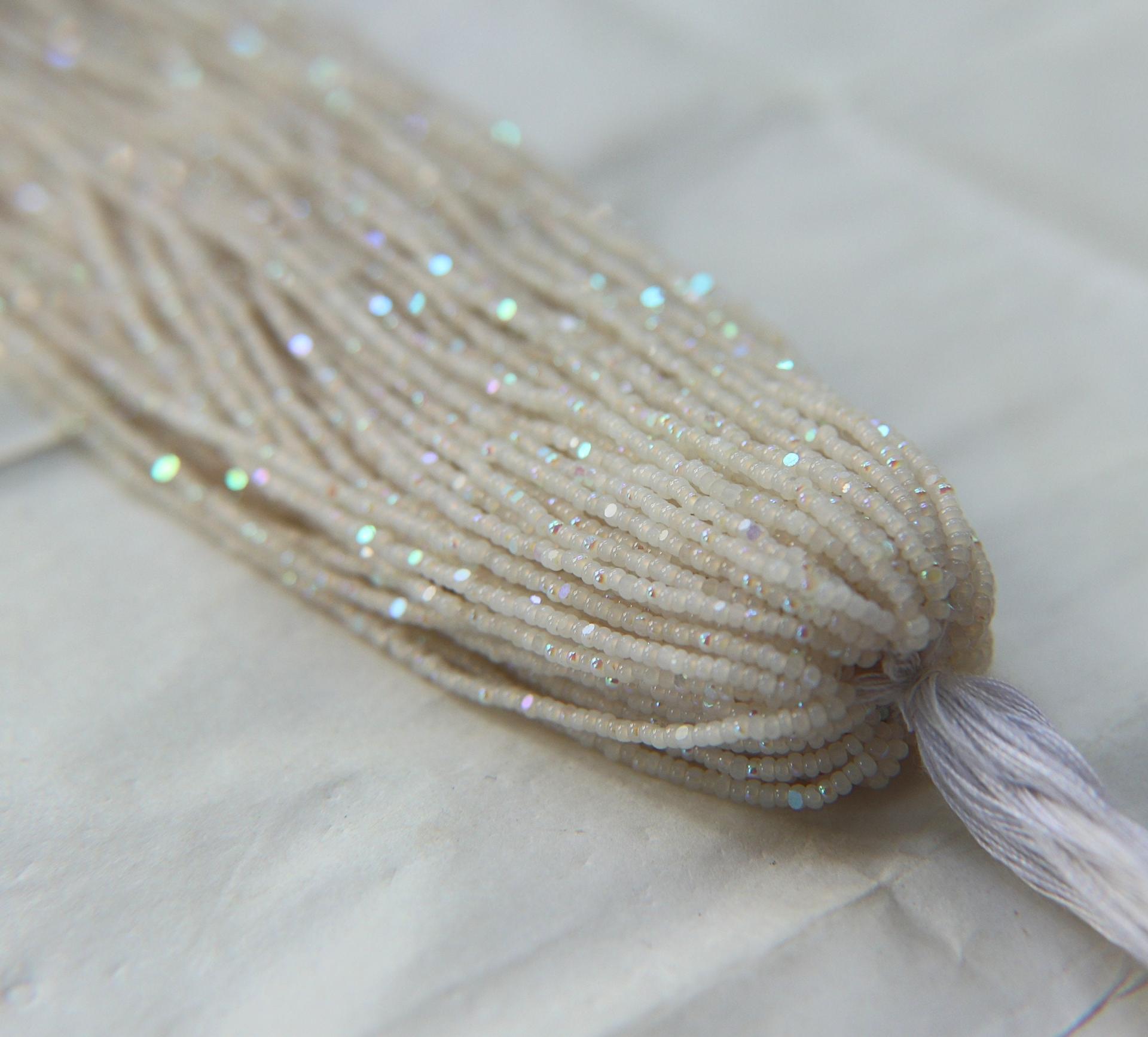 13/0 Hanks Charlotte Cut Beads White Opal Aurore Boreale 1/5/25/50/100 Hanks 1.6mm glass beads, native jewelry supply, findings