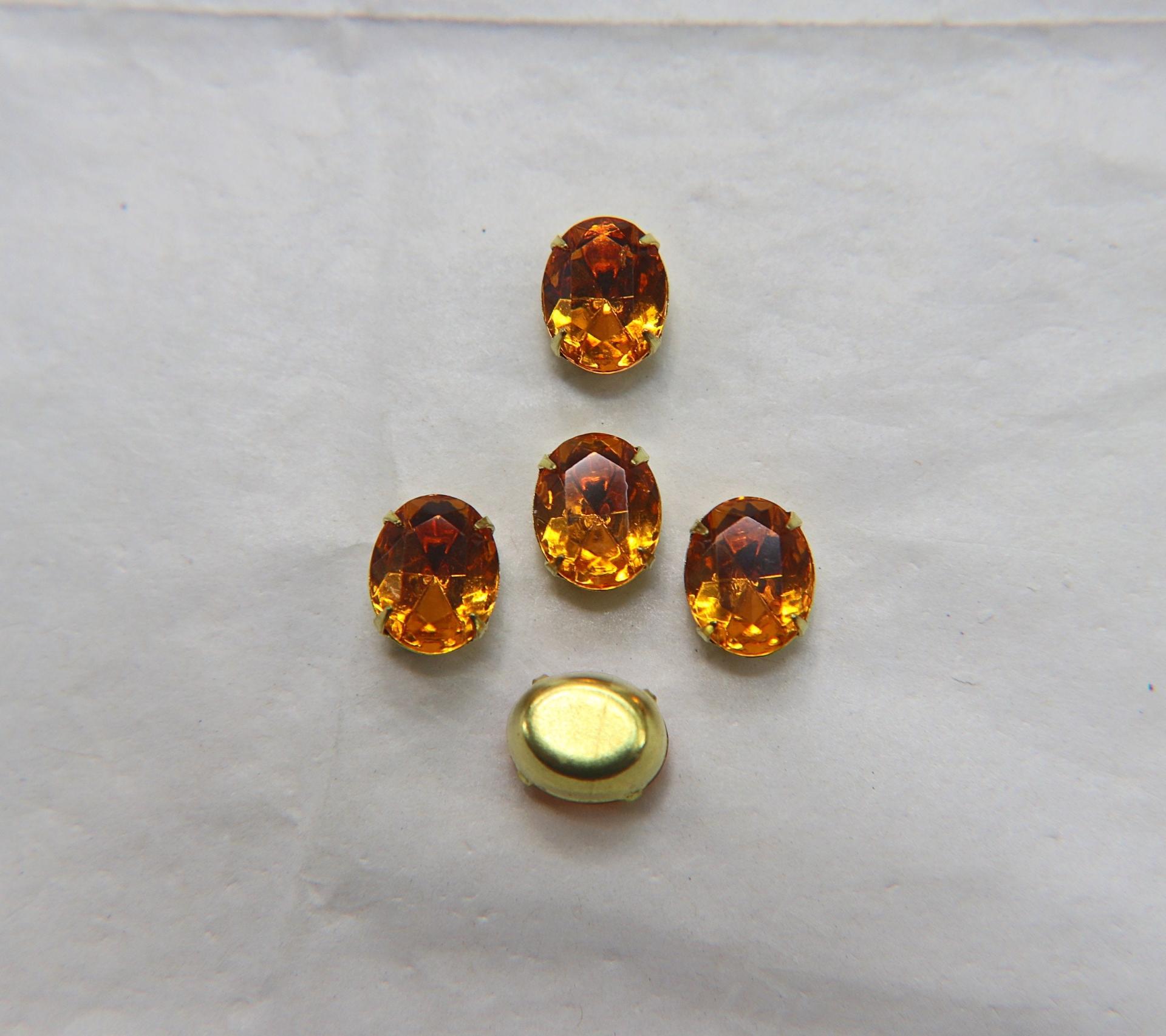 Swarovski 10X8 MM Oval Vintage Crystal Topaz Prong Settings 2/6/12 Pieces BRASS SETTINGS, strass embellishments, vintage rare