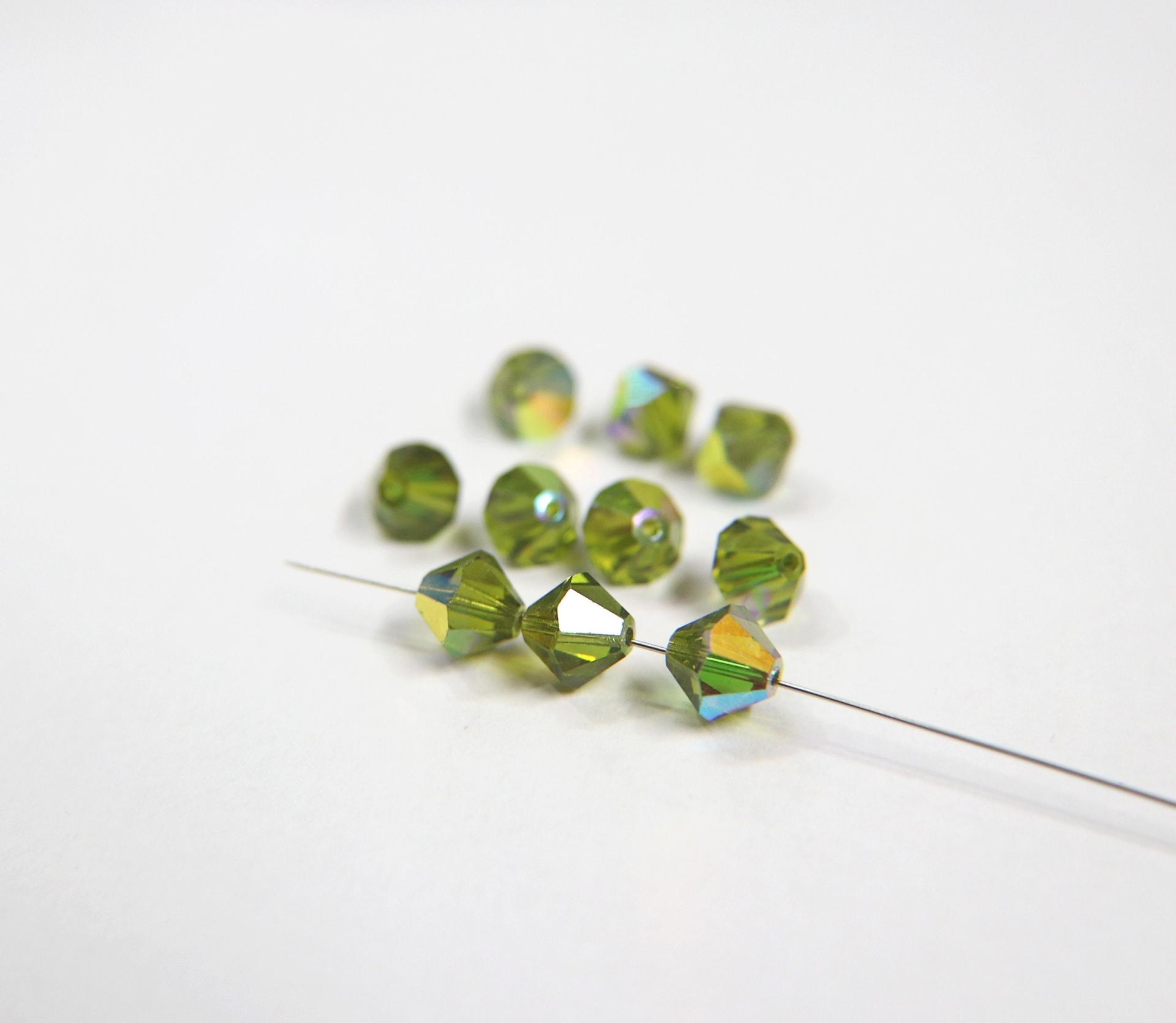7mm Olivine AB Swarovski Bicone Cuts 6/12/36/72/144 Pieces jewelry making/embroidery materials / premium vintage materials