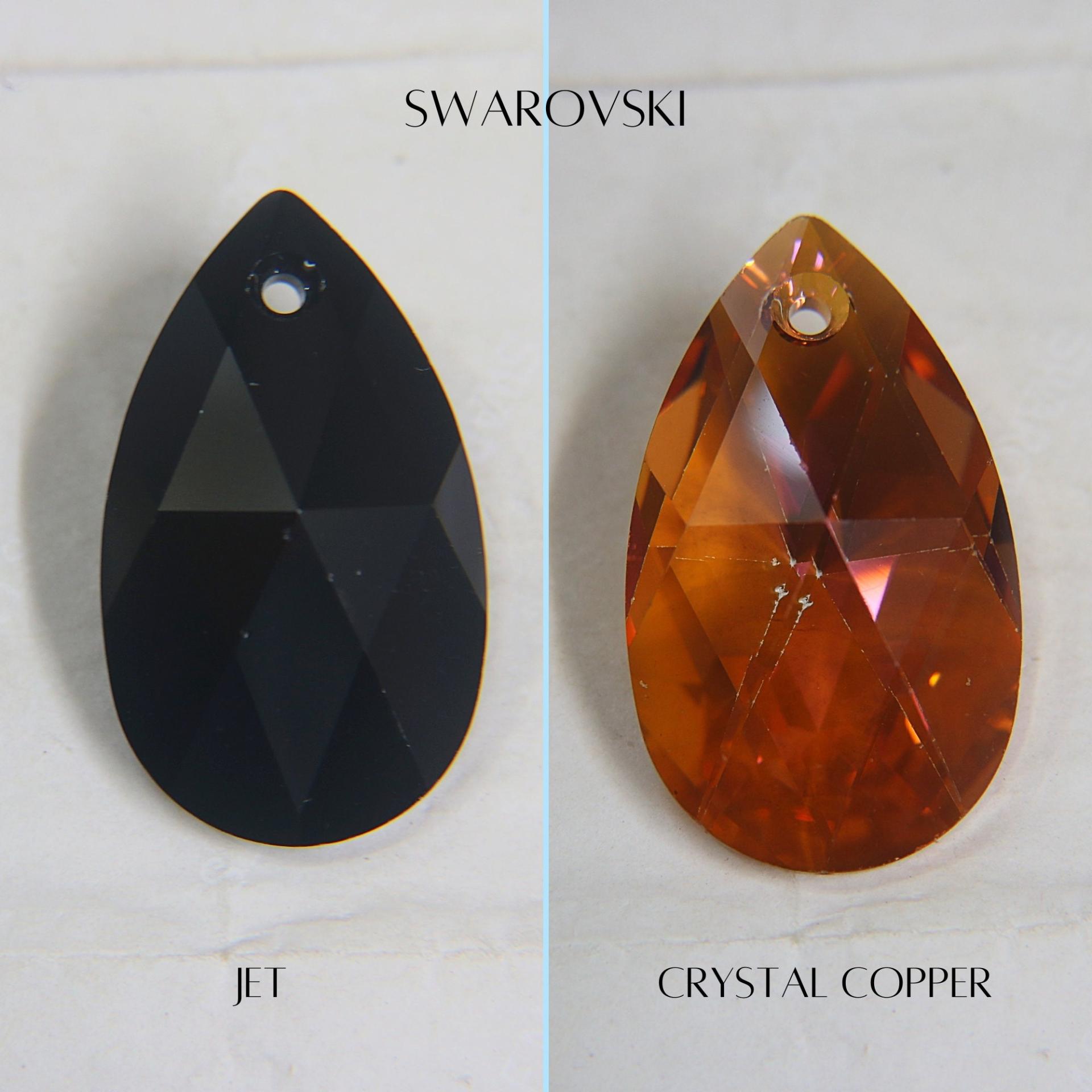 50 mm Swarovski Crystal 6106 Big Rare Pear Beads Pendants Fancy Crystal drop in Jet / Crystal Copper vintage findings