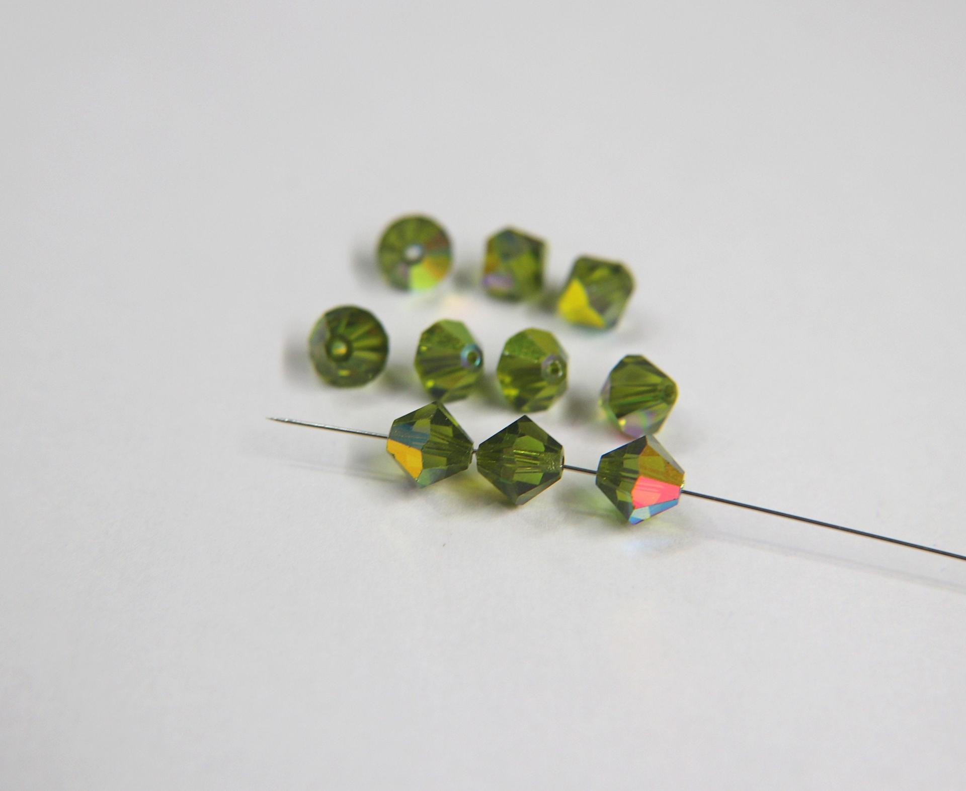 7mm Olivine AB Swarovski Bicone Cuts 6/12/36/72/144 Pieces jewelry making/embroidery materials / premium vintage materials
