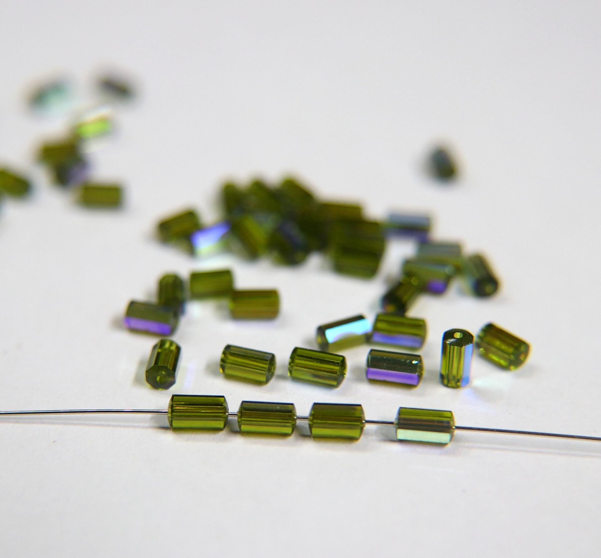 5230 Swarovski vintage cylindrical crystal beads Olivine Aurora Boreale mm 6x3 Swarovski Elements 6/12/36 Pieces, vintage findings