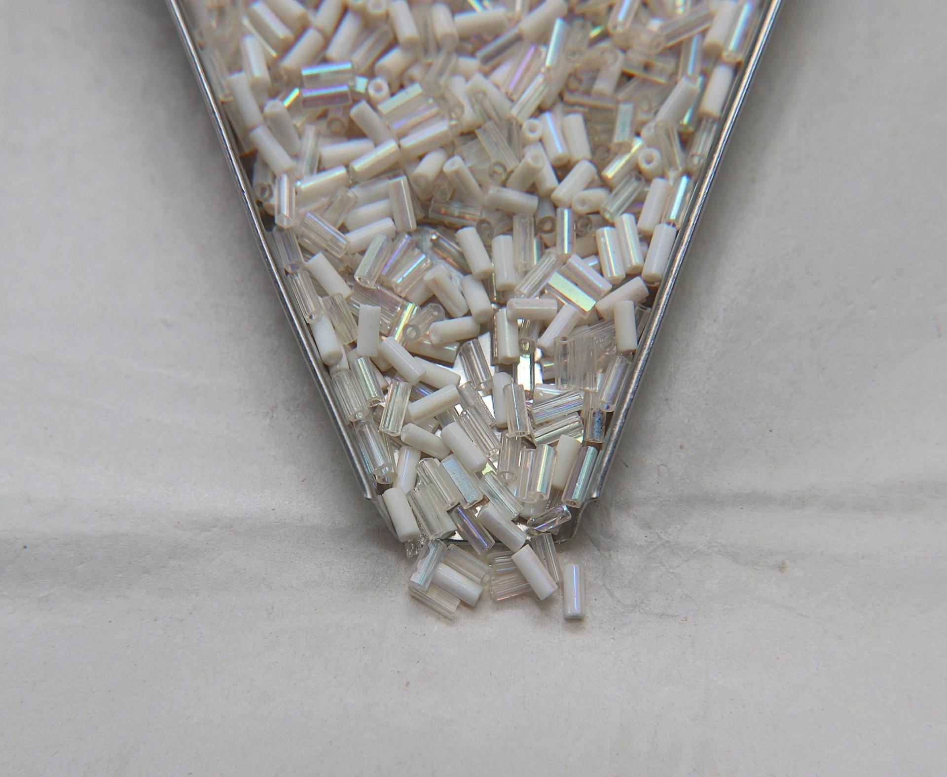 True Cuts Size 2 (2x4mm) Bugle Beads 5/10/20/50/250/500 Grams Patina Crystal White Aurore Boreale loose tube beads