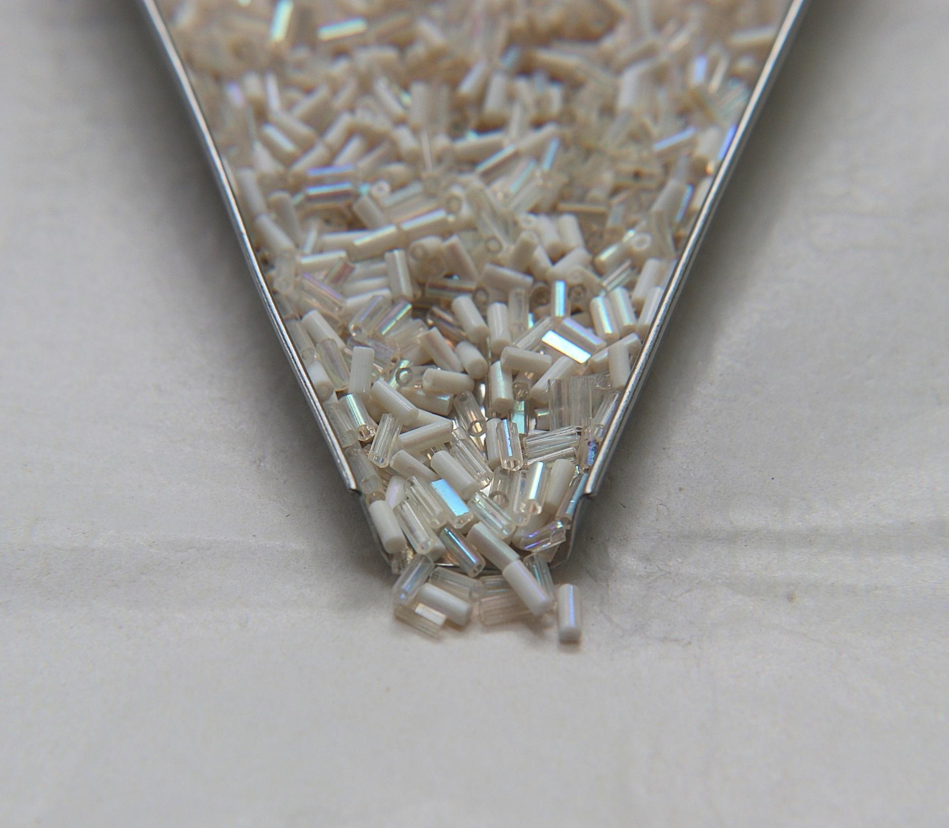 True Cuts Size 2 (2x4mm) Bugle Beads 5/10/20/50/250/500 Grams Patina Crystal White Aurore Boreale loose tube beads