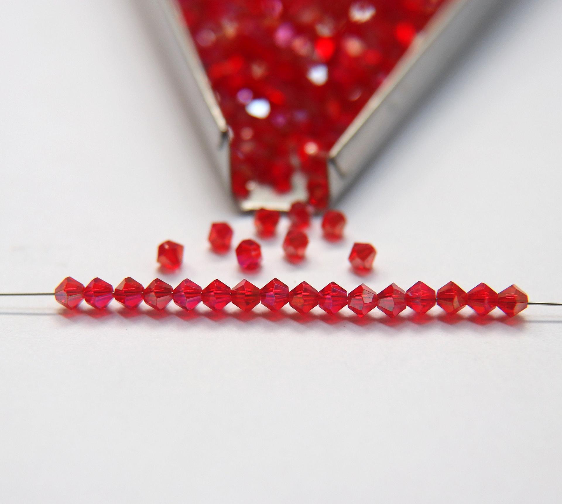 4mm Swarovski Light Siam Shimmer 2X Bicones Beads 36/72/144/432/720 Pieces PREMIUM MATERIALS,embroidery materials, jewelry supplies