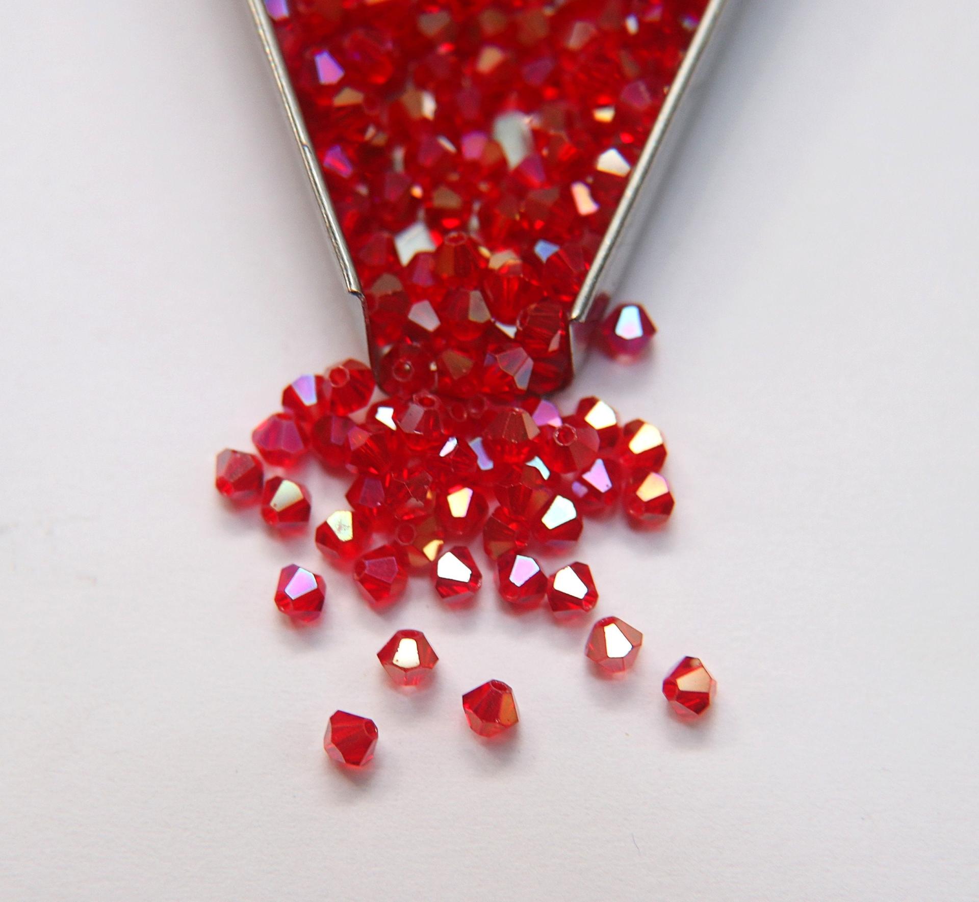 4mm Swarovski Light Siam Shimmer 2X Bicones Beads 36/72/144/432/720 Pieces PREMIUM MATERIALS,embroidery materials, jewelry supplies