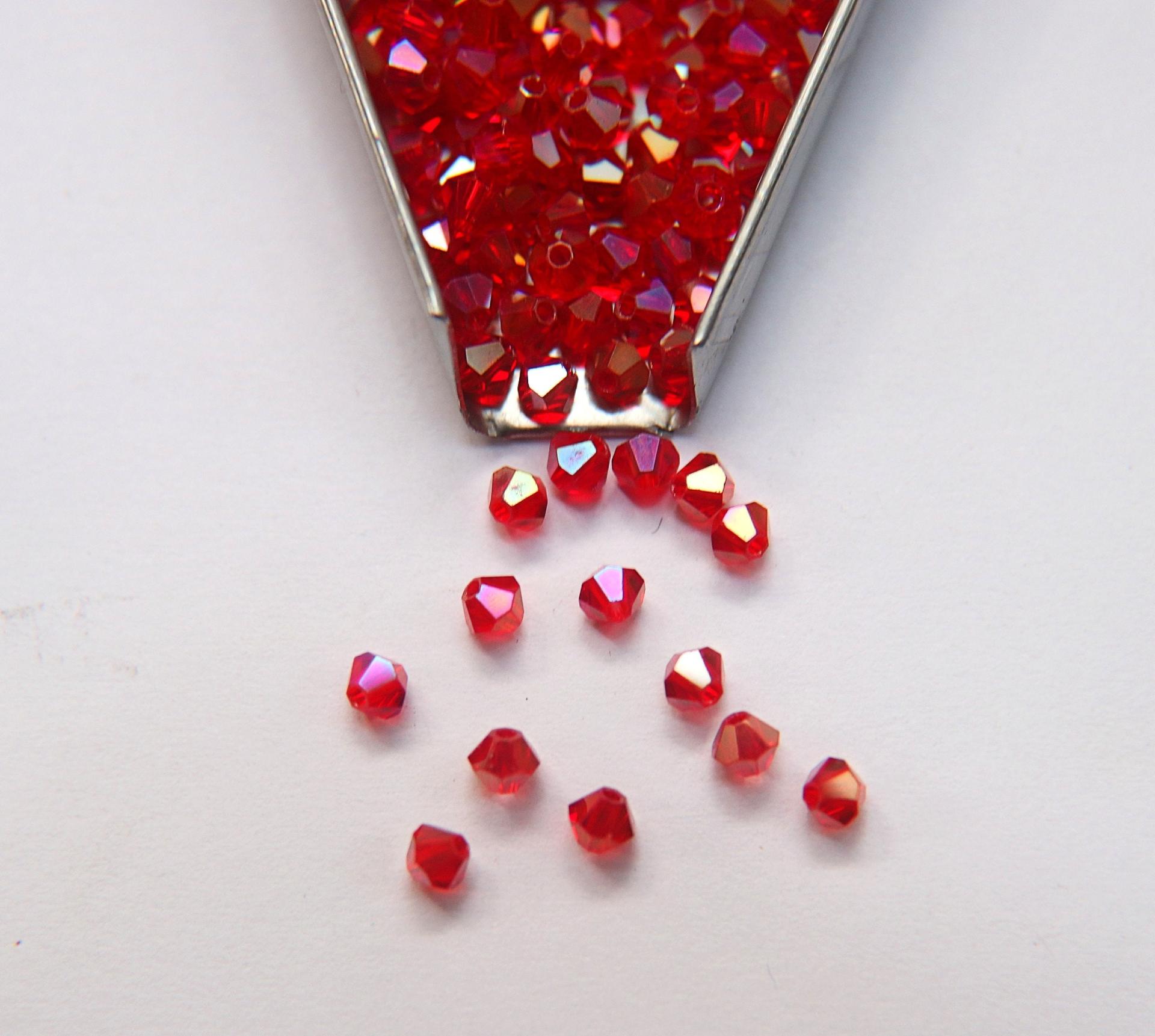 4mm Swarovski Light Siam Shimmer 2X Bicones Beads 36/72/144/432/720 Pieces PREMIUM MATERIALS,embroidery materials, jewelry supplies