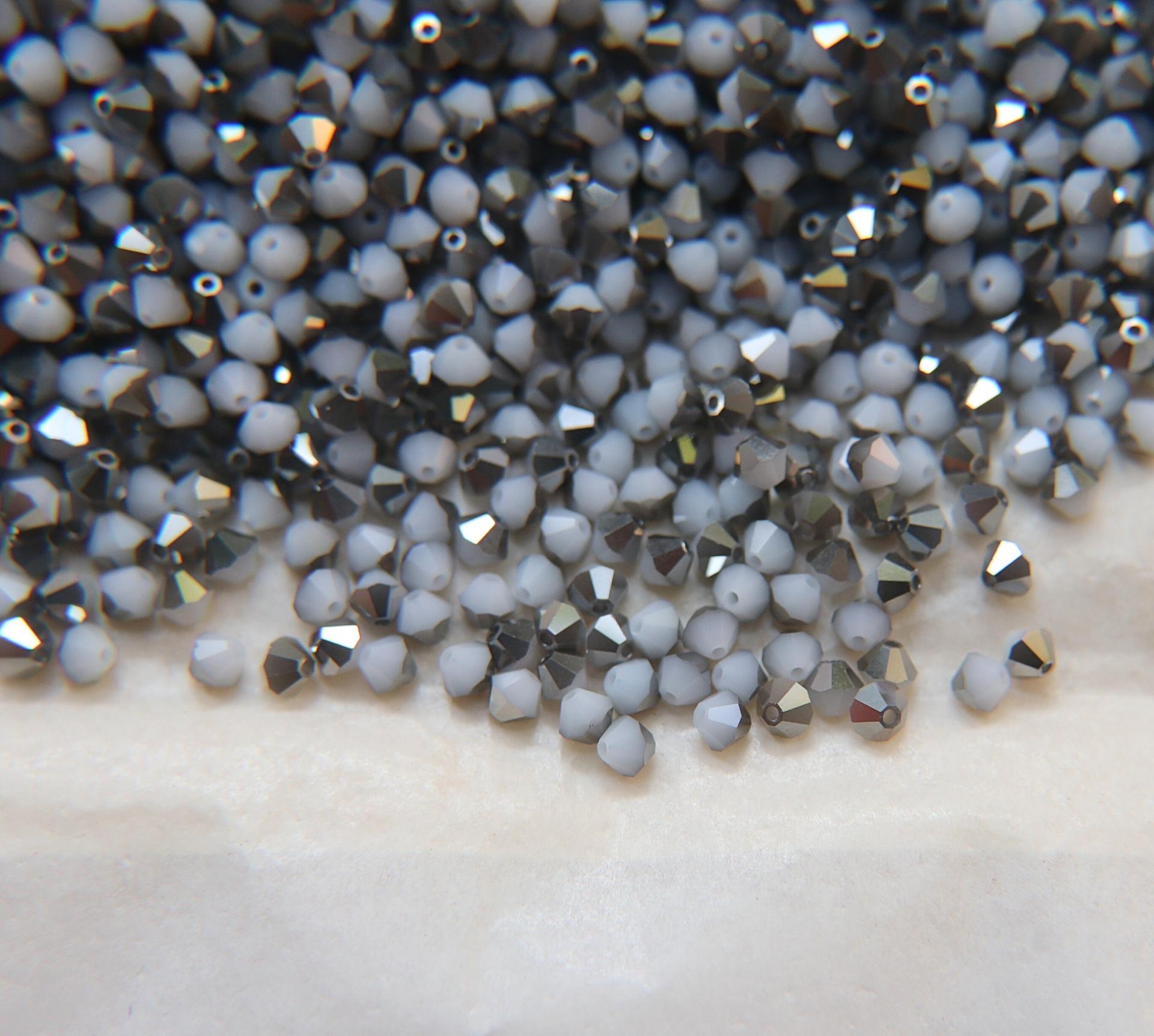 White Alabaster Metallic Silver (4mm) Swarovski Bicone beads 36/72/144/432/720Pieces craft supplies, love beads, vintage findings